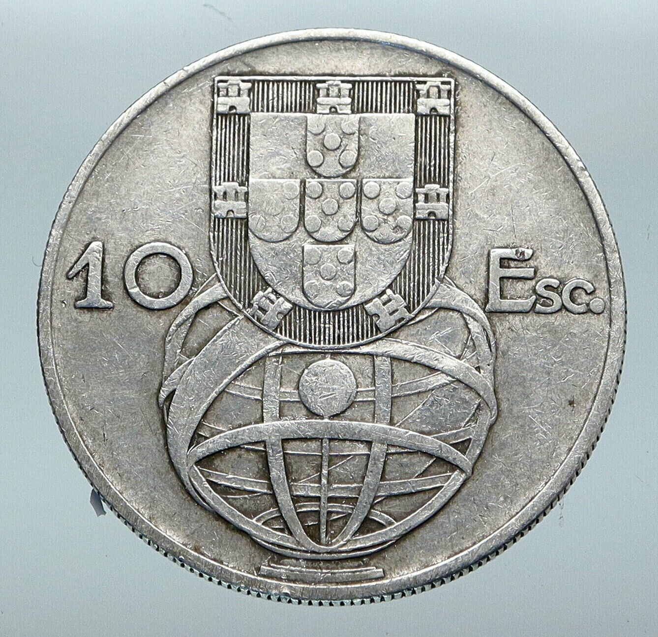 1954 PORTUGAL with PORTUGUESE SAILING SHIP Genuine Silver 10 Escudos Coin i85259