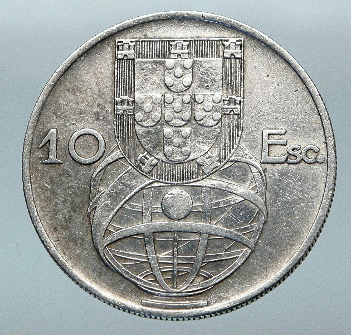 1955 PORTUGAL with PORTUGUESE SAILING SHIP Vintage Silver 10 Escudos Coin i85215