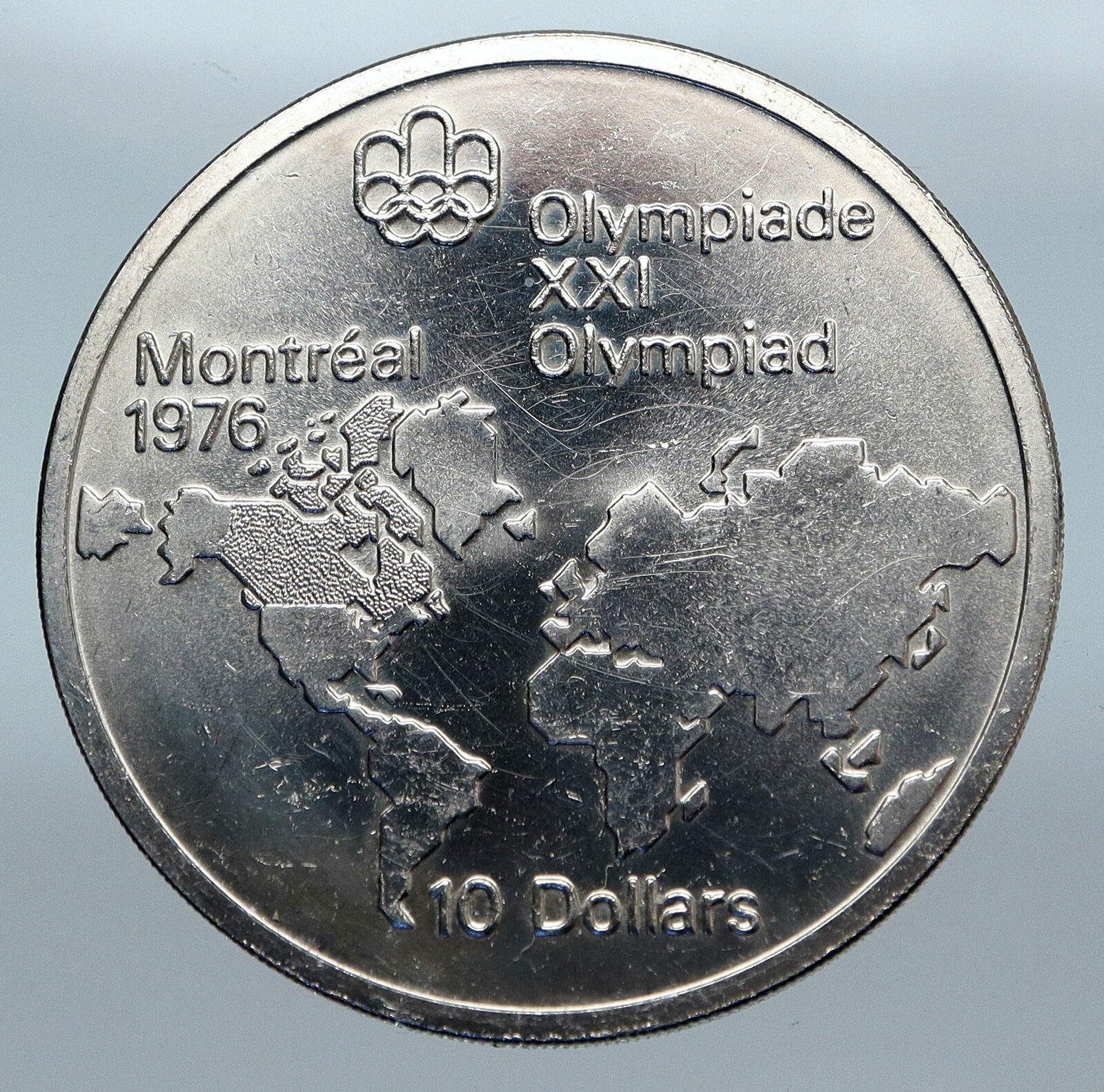 1973 CANADA Queen Elizabeth II Olympics Montreal World Map Silver 10 Coin i85210