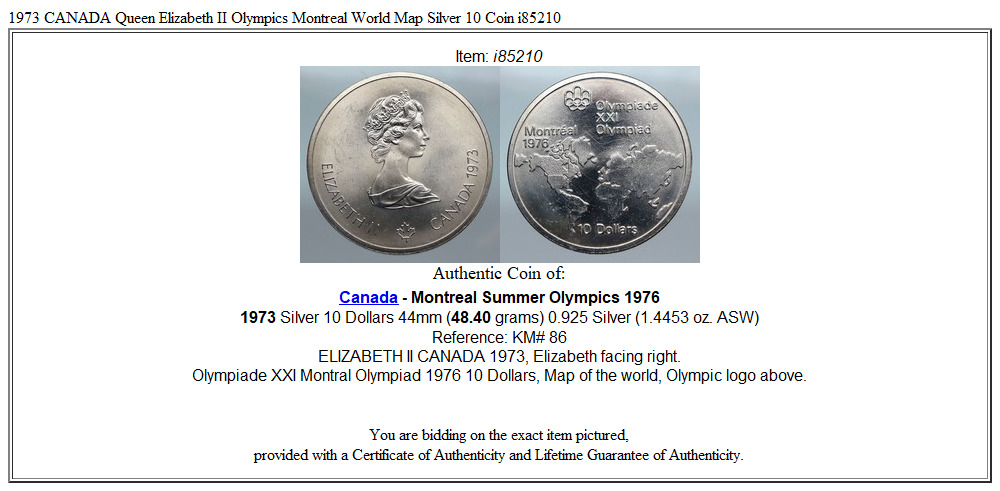 1973 CANADA Queen Elizabeth II Olympics Montreal World Map Silver 10 Coin i85210