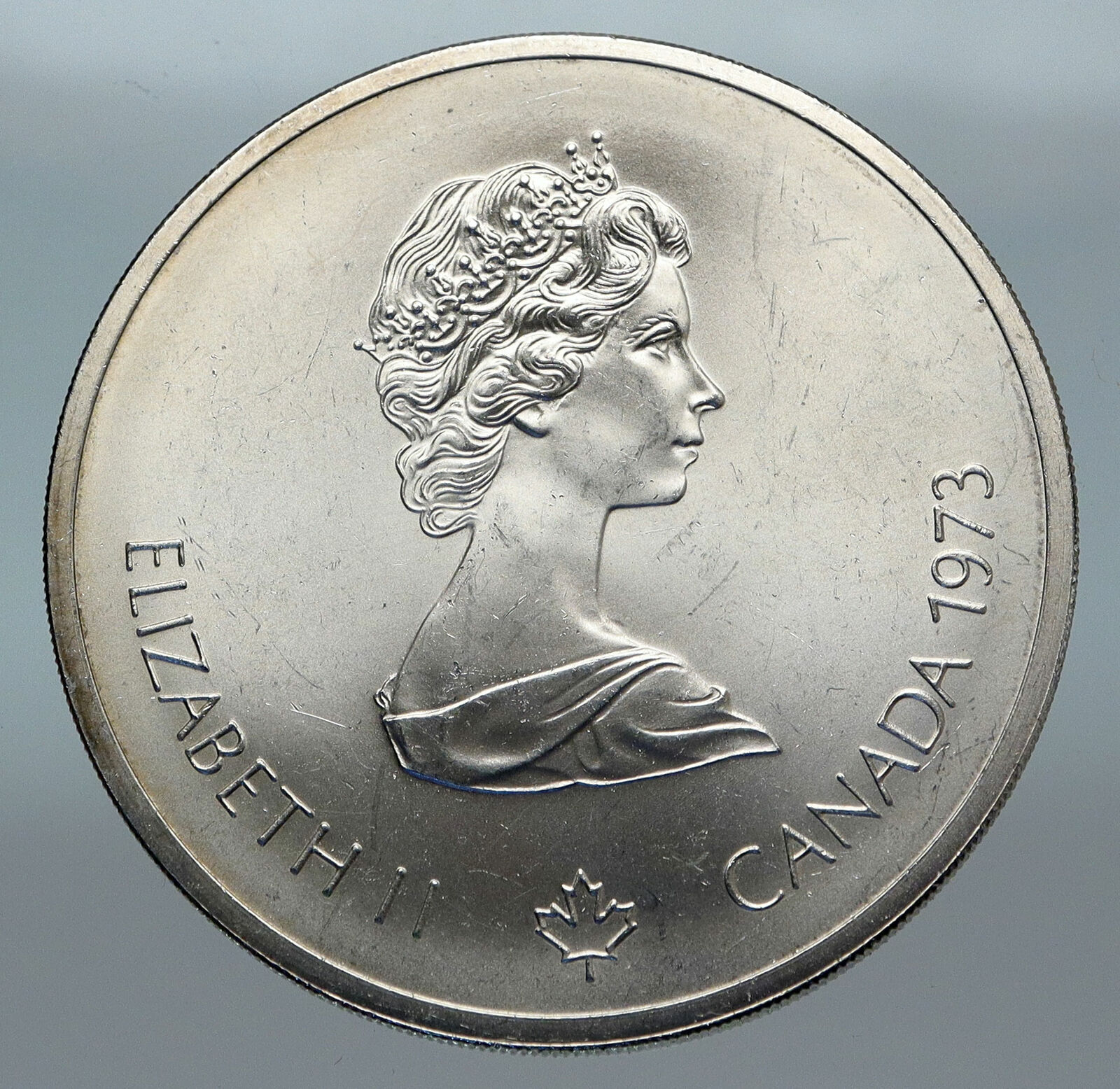 1973 CANADA UK Queen Elizabeth II Olympics Montreal City Silver $10 Coin i85214