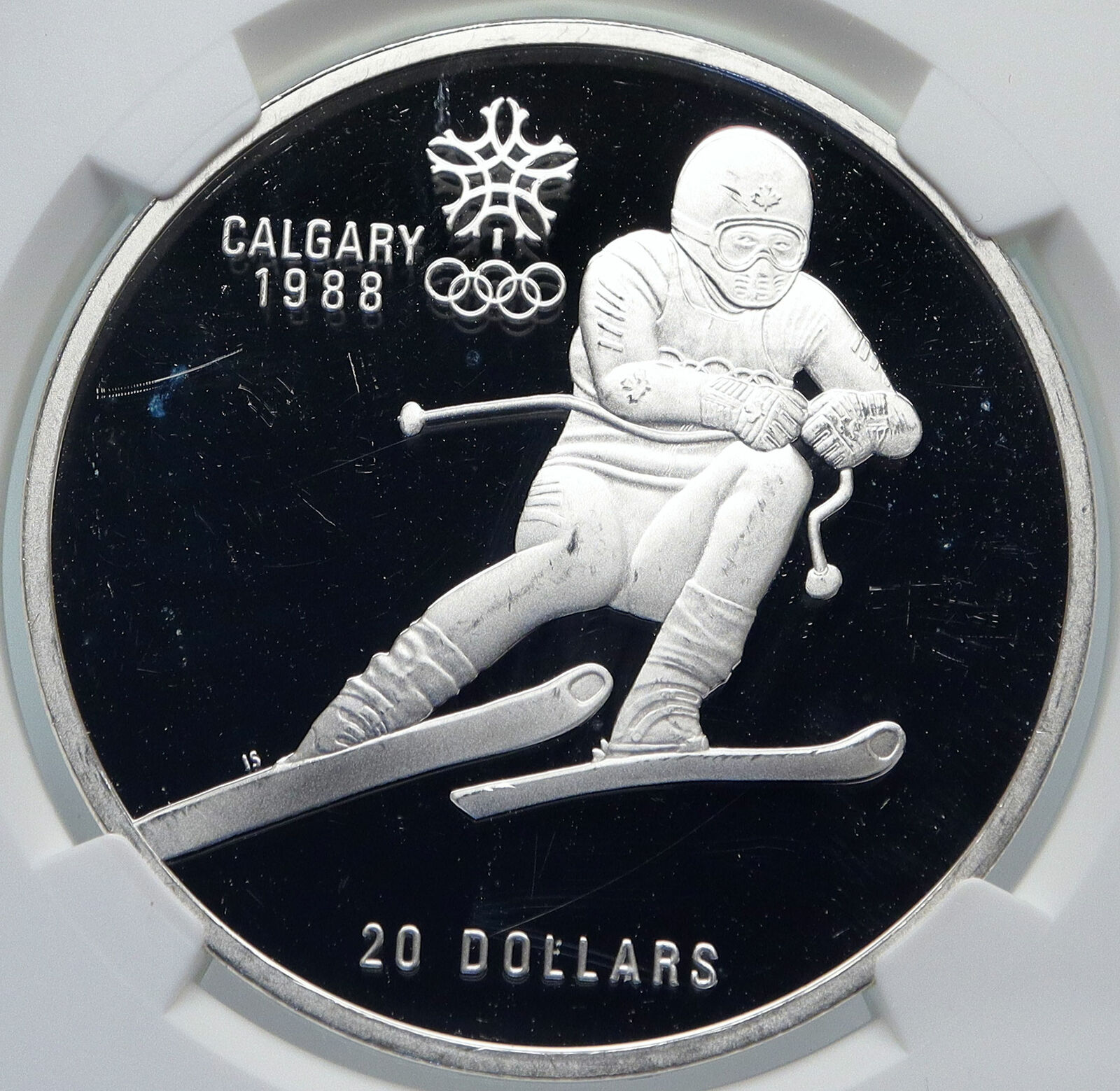 1985 CANADA Old 1988 CALGARY OLYMPICS Skiing Proof Silver $20 Coin NGC i85243