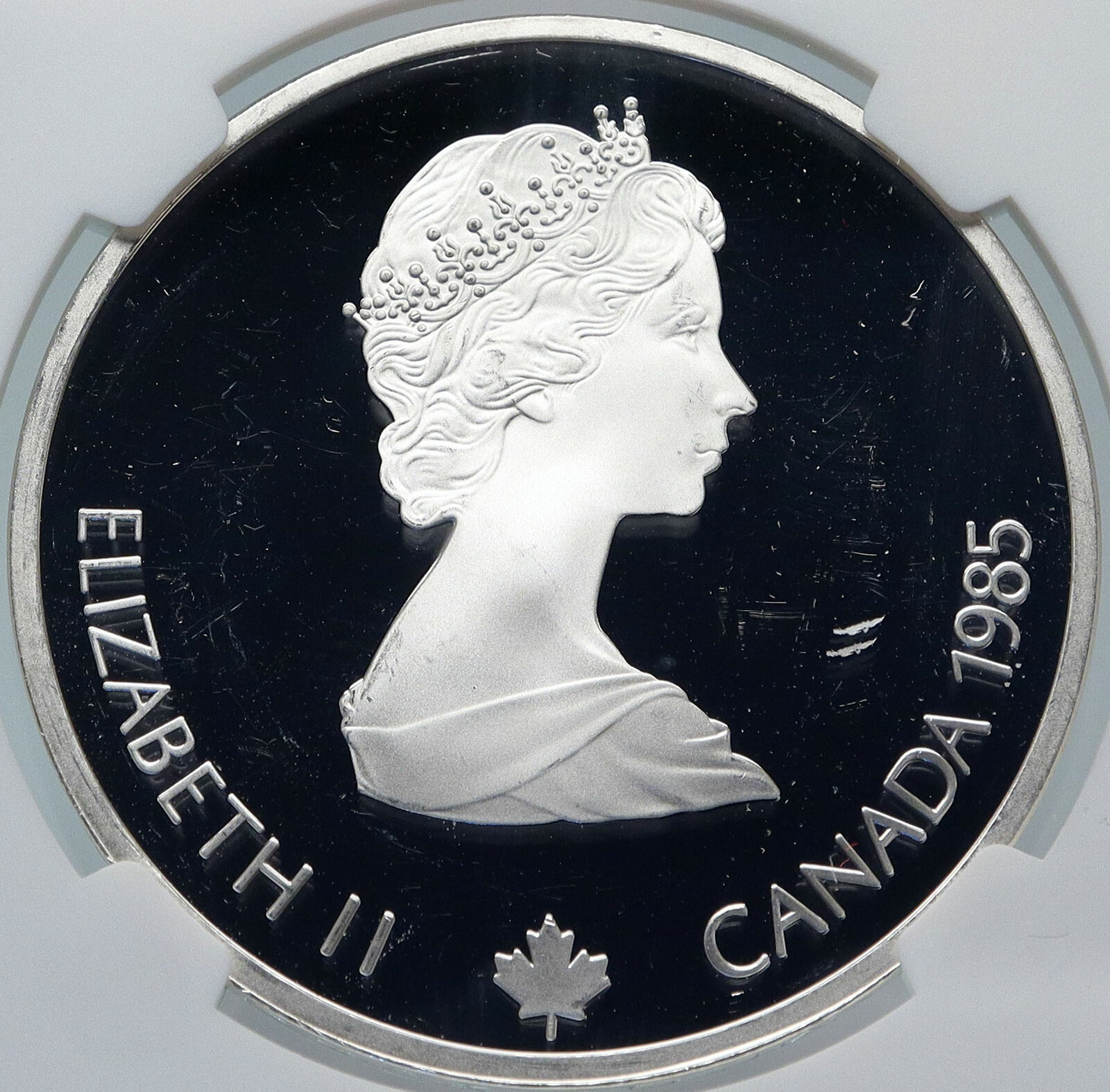 1985 CANADA Old 1988 CALGARY OLYMPICS Skiing Proof Silver $20 Coin NGC i85243