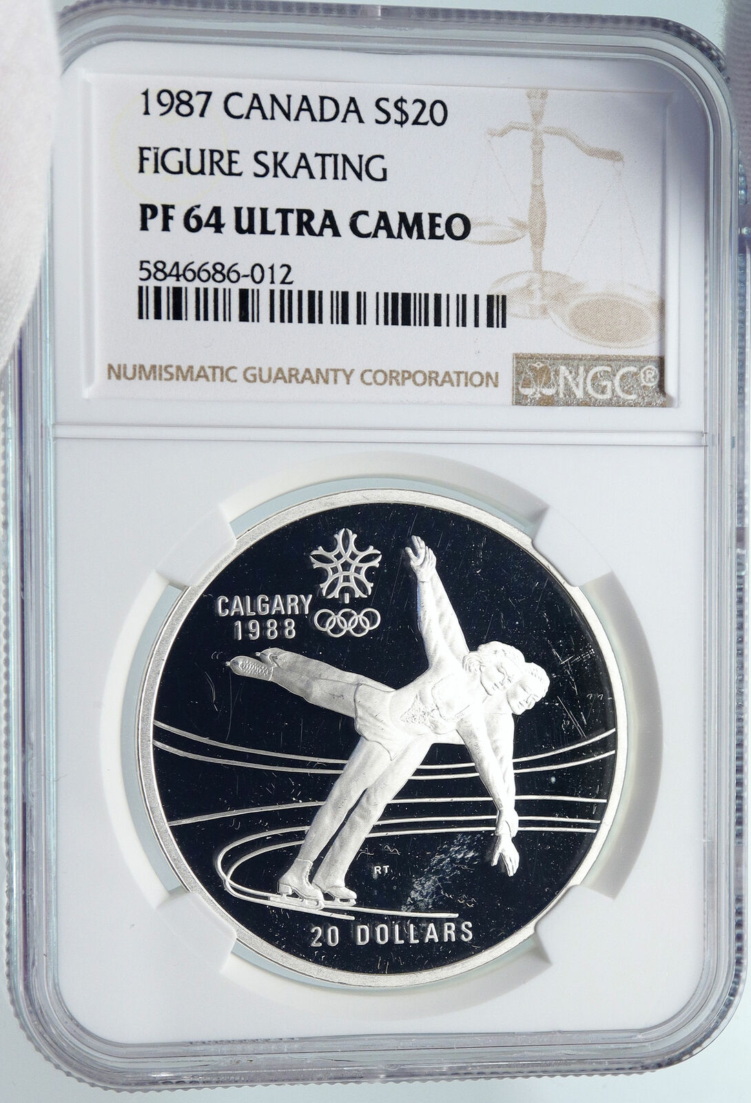 1987 CANADA 1988 CALGARY OLYMPICS Ice Skating Proof Silver $20 Coin NGC i85248