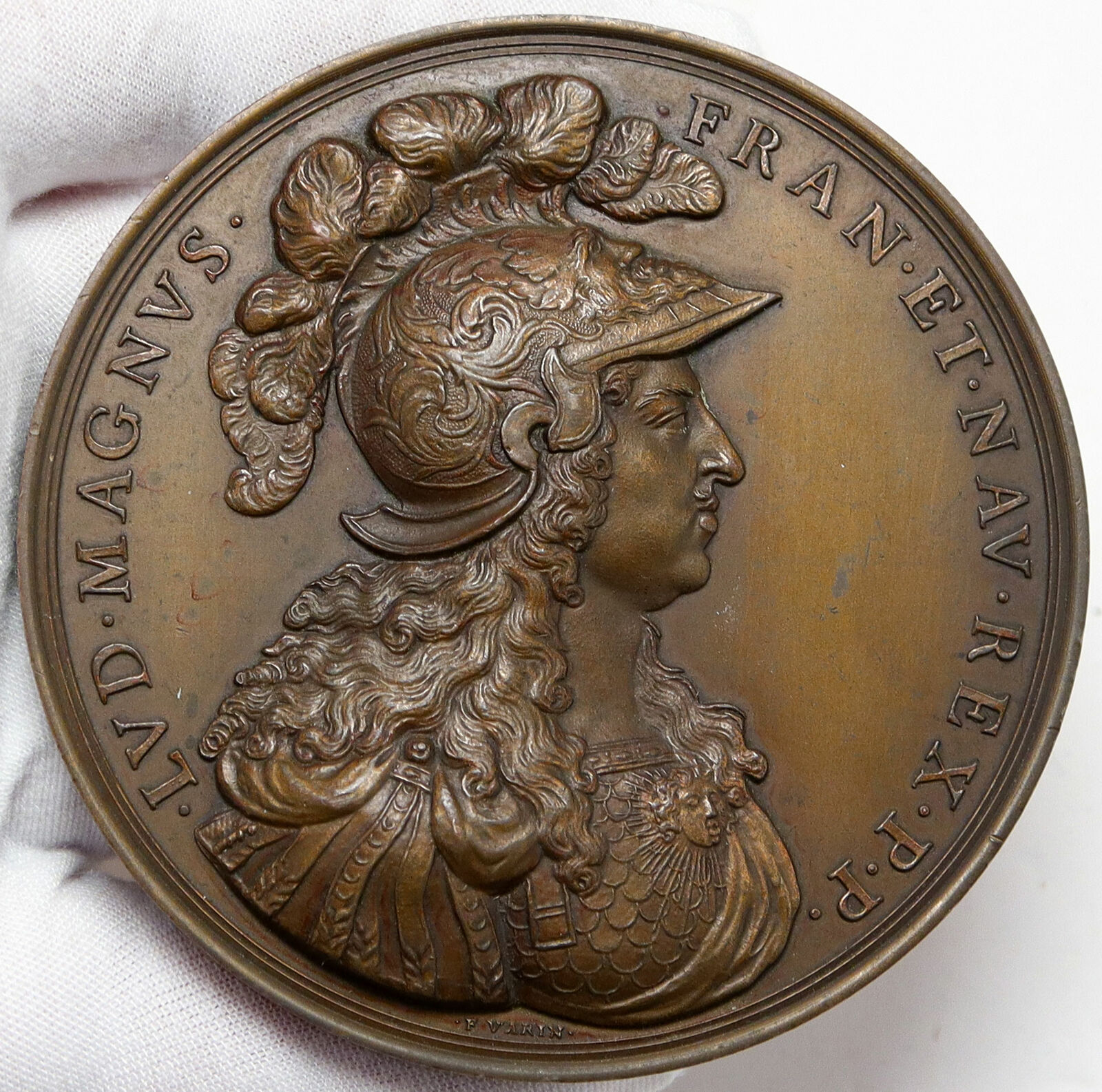 1800-1900AD Restrike of 1674 Dated FRANCE King LOUIS XIV Huge 82mm Medal i85223