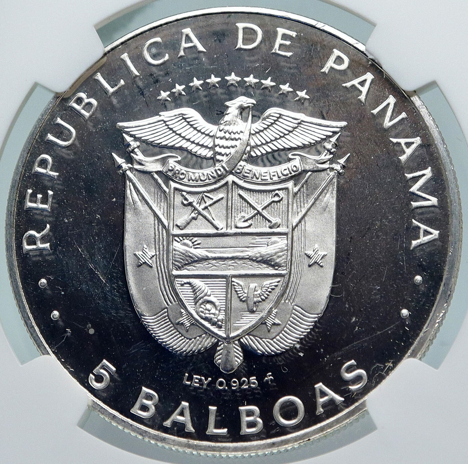 1977 PANAMA President Belisario Porras OLD Proof Silver 5 Balboa Coin NGC i85270