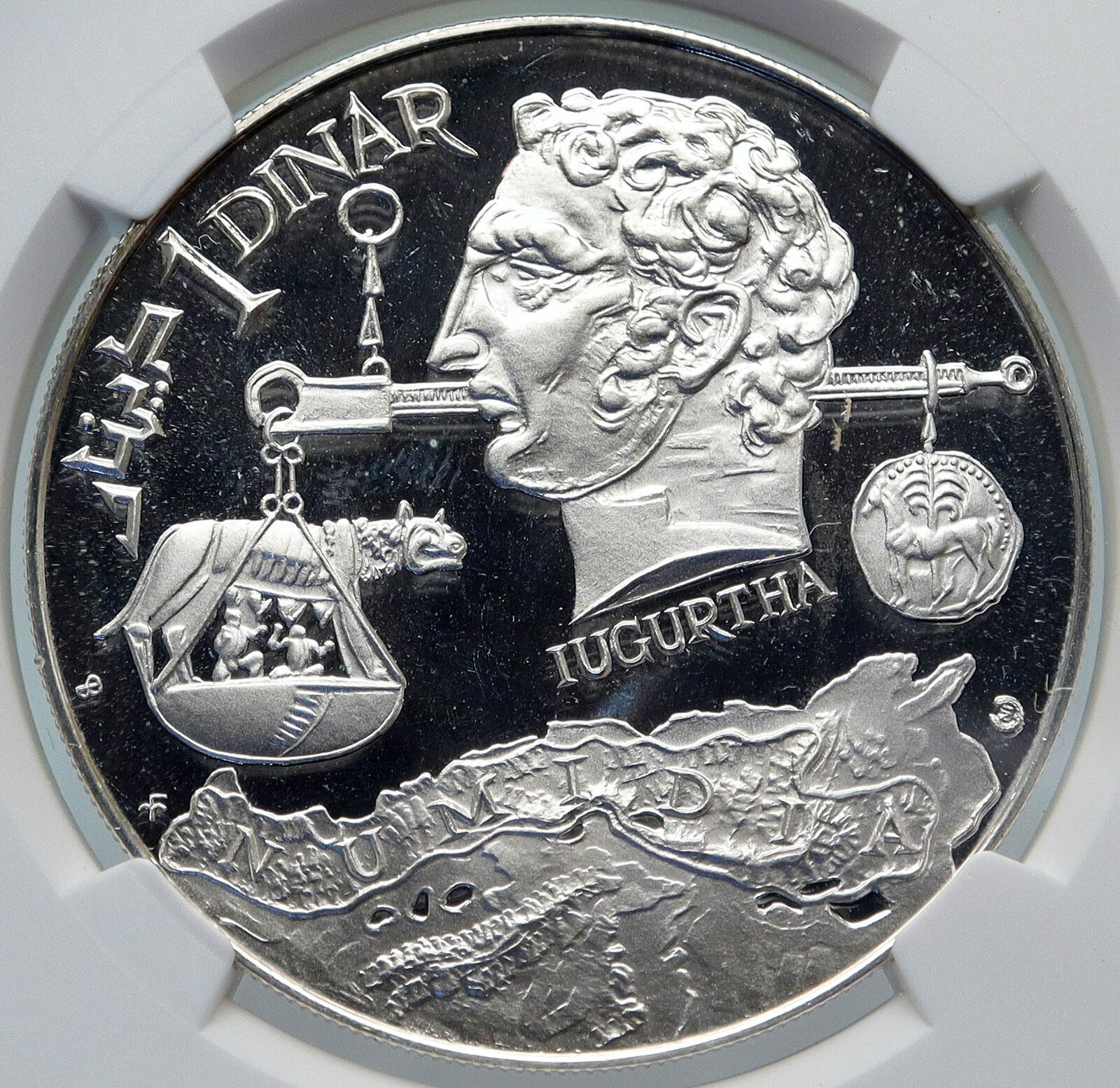 1969 TUNISIA History JUGURTHA Scales She-Wolf Silver Tunisian 1D Coin NGC i85249