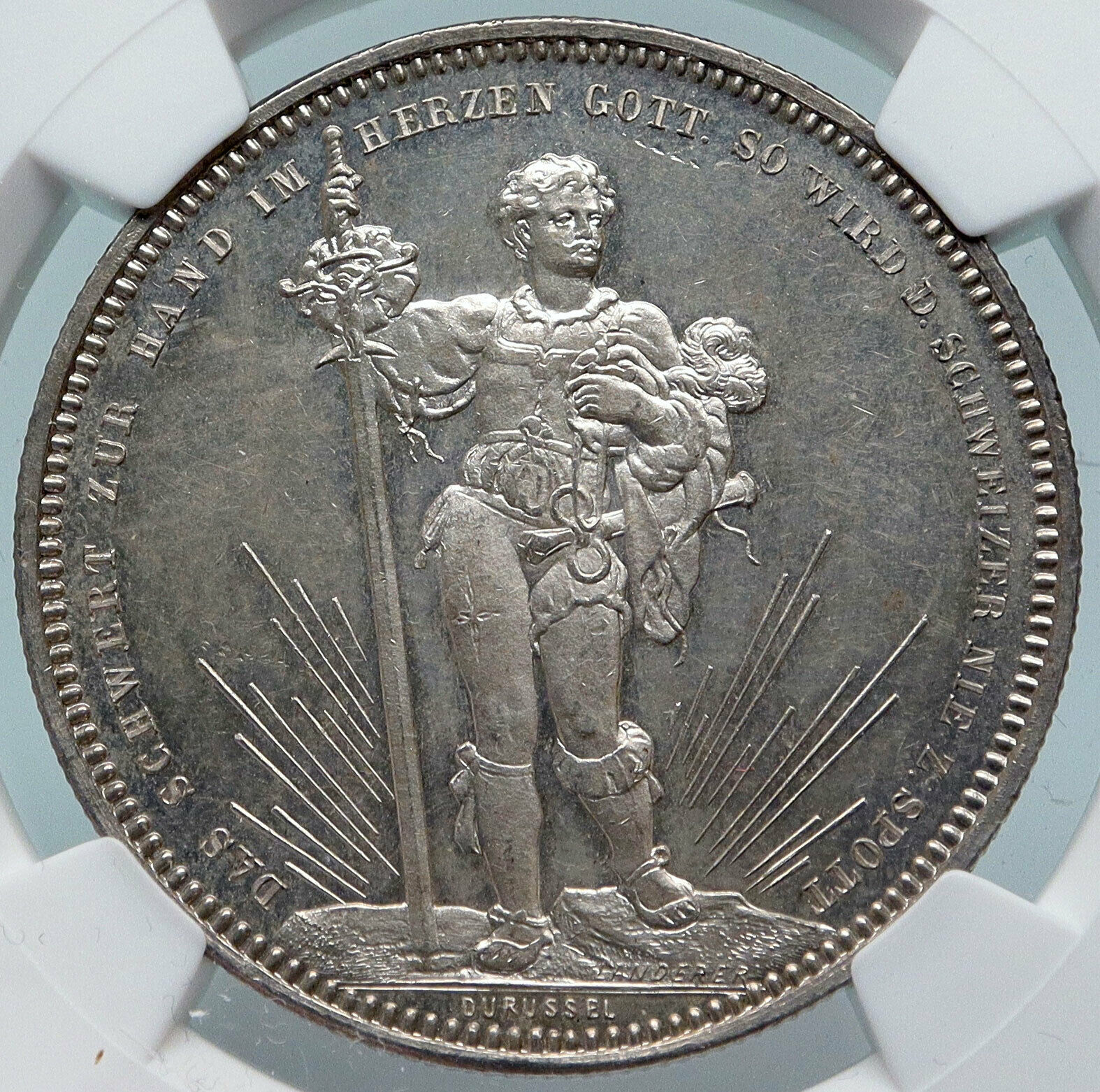 1879 SWITZERLAND Basel ANTIQUE SHOOTING FESTIVAL Swiss Silver 5F Coin NGC i85273