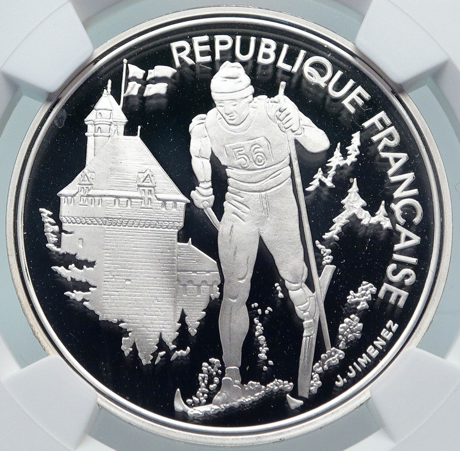 1991 FRANCE '92 Albertville Olympics Skiing Proof Silver 100Fran Coin NGC i85271