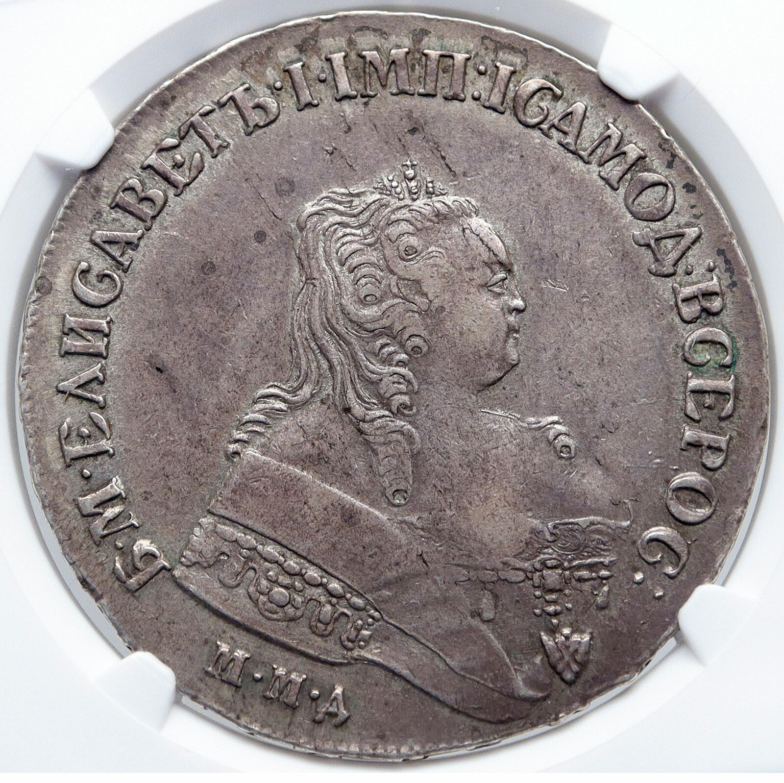 1751 RUSSIA Empress ELIZABETH Antique Silver ROUBLE Coin NGC Certified AU i85224