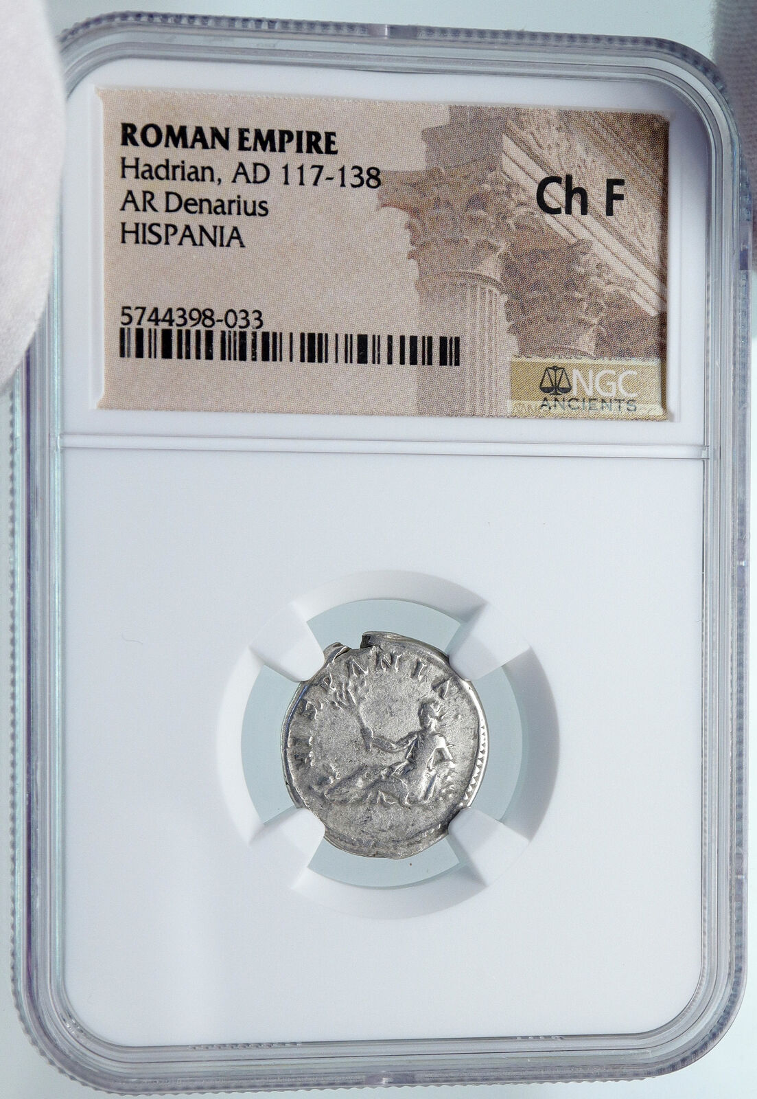 HADRIAN Travels to SPAIN Authentic Ancient 134AD Silver Roman Coin NGC i85227