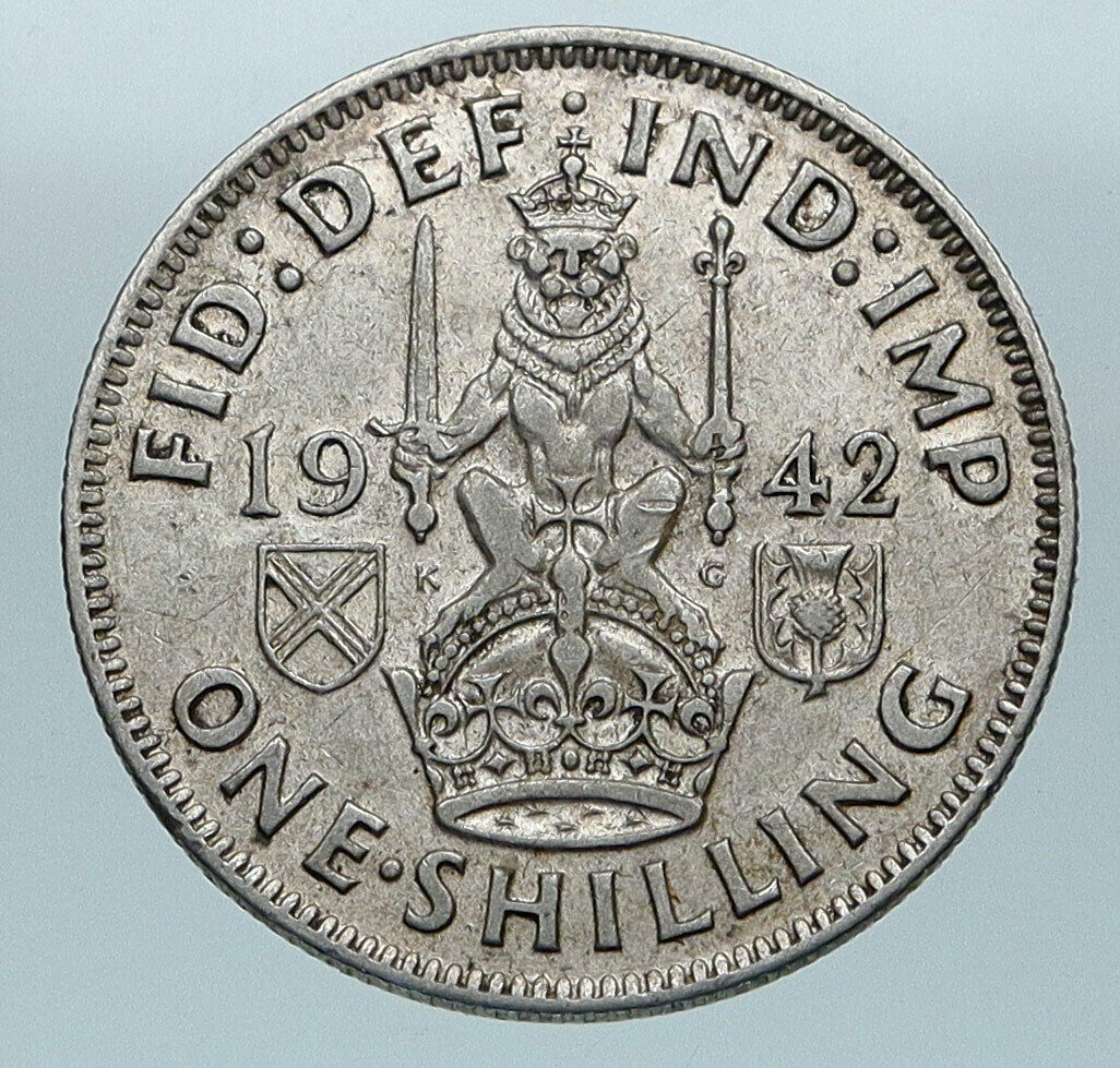 1942 Great Britain UK United Kingdom King George VI SILVER SHILLING Coin i85192