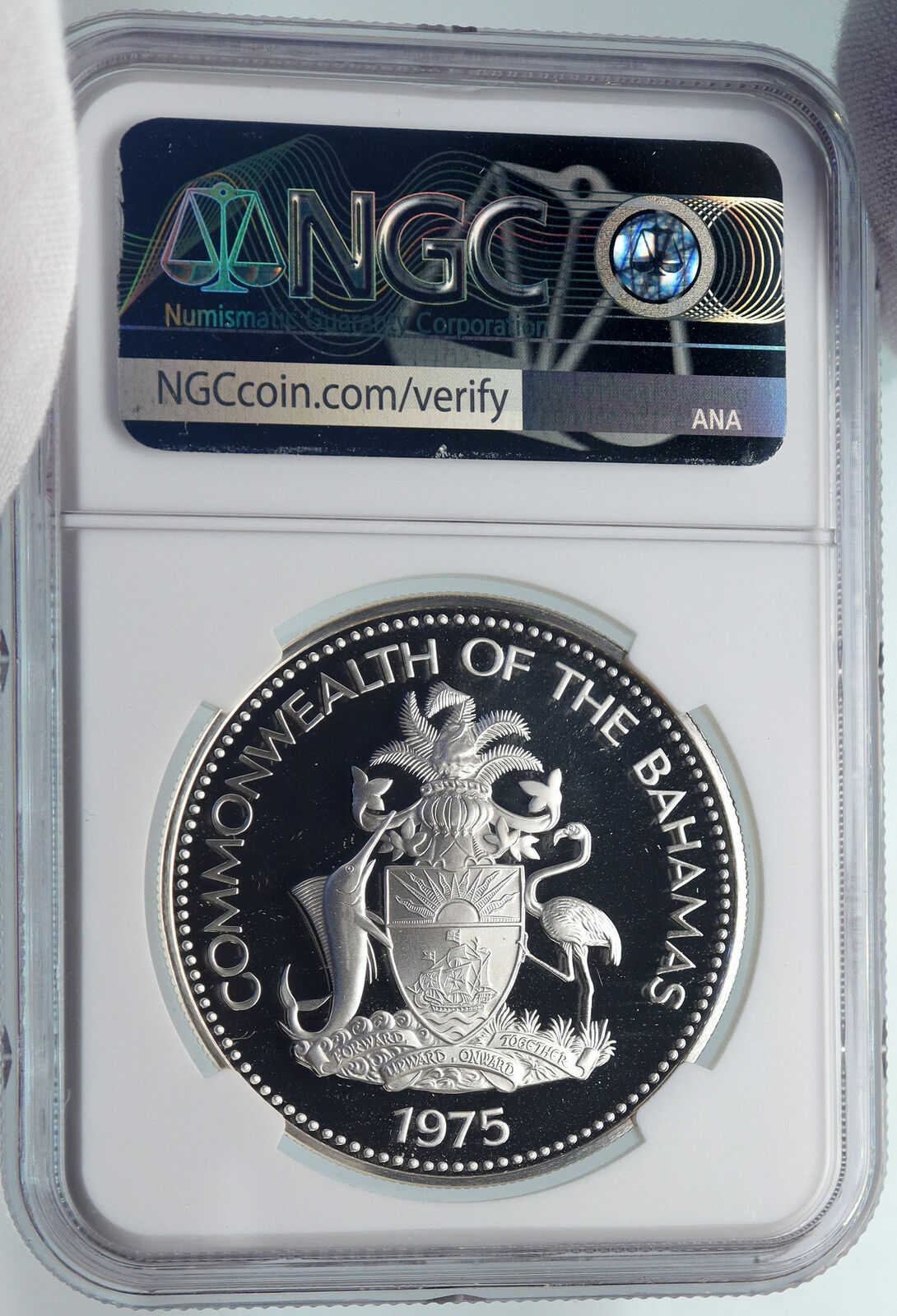 1975 The BAHAMAS Old Queen Elizabeth II FLAMINGO Proof Silver $2 Coin NGC i85382