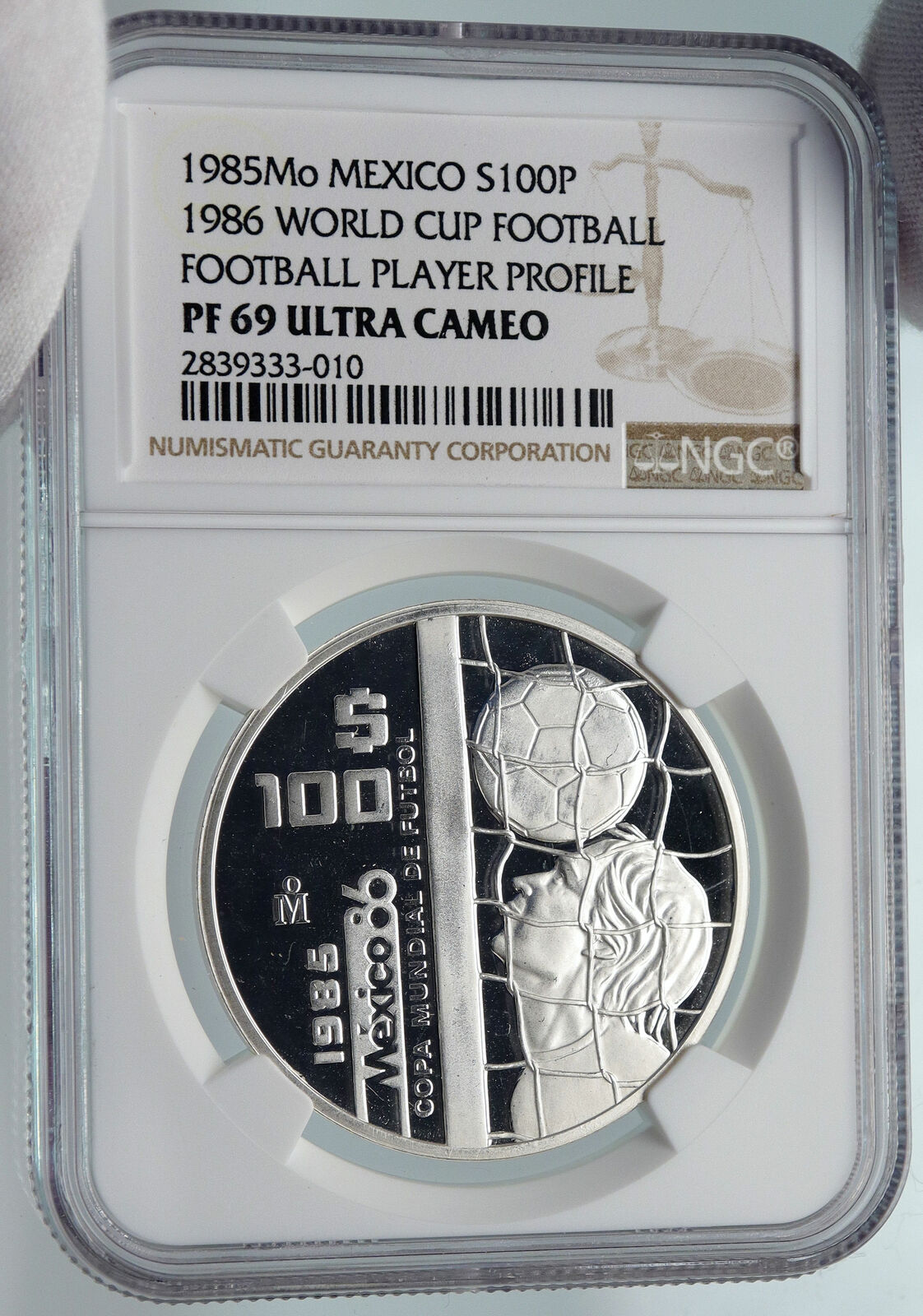 1985 MEXICO FIFA World Cup 1986 Football Soccer Proof Silver 100 Coin NGC i85392