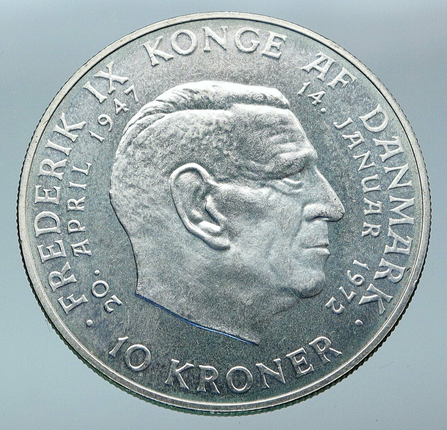 1972 DENMARK King Frederick IX & Queen Margrethe II Silver 10 Kroner Coin i85544