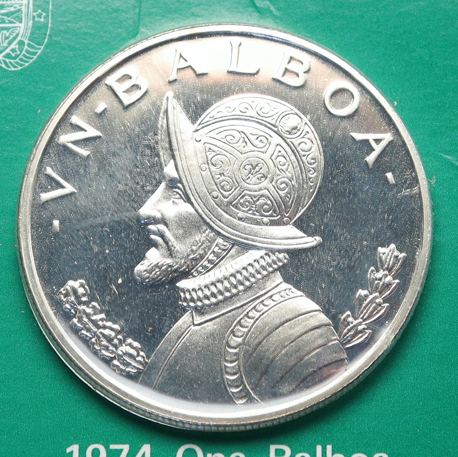 1974 PANAMA Large Silver CONQUISTADOR Antique Proof Silver BALBOA Coin i85547