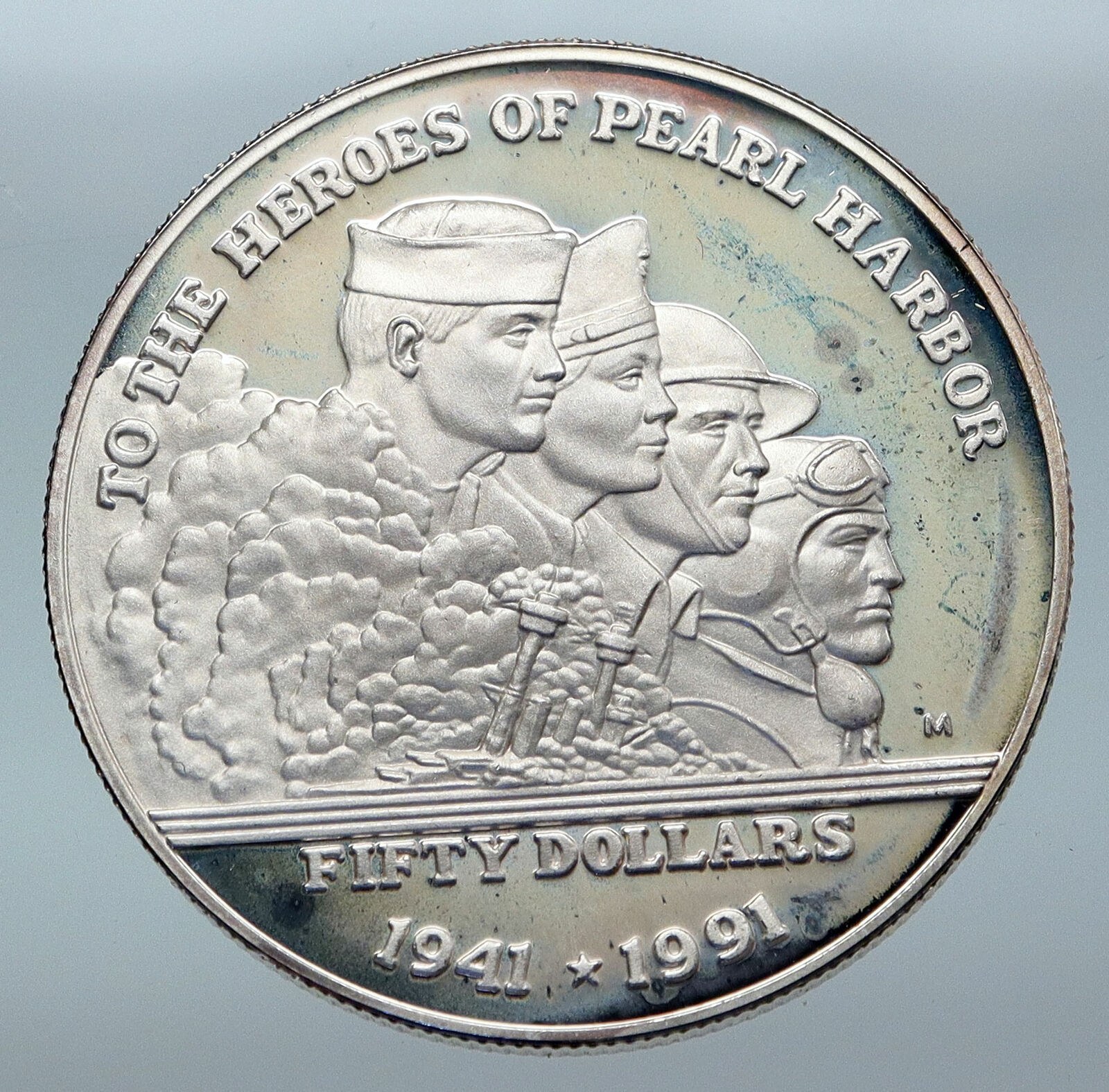 1991 MARSHALL ISLANDS Pearl Harbor Heroes Proof Silver 50 Dollars Coin i85549