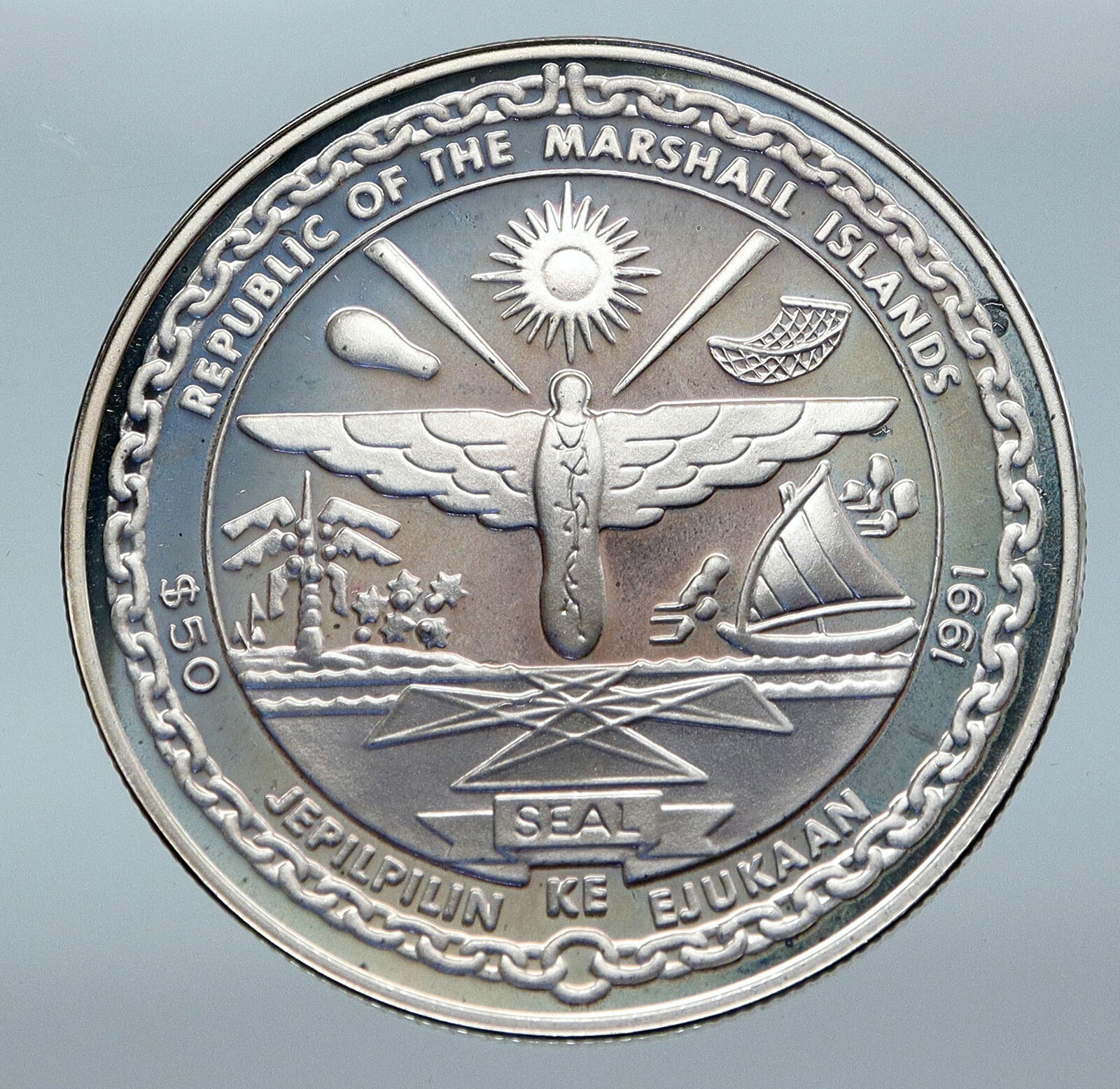 1991 MARSHALL ISLANDS Pearl Harbor Heroes Proof Silver 50 Dollars Coin i85549