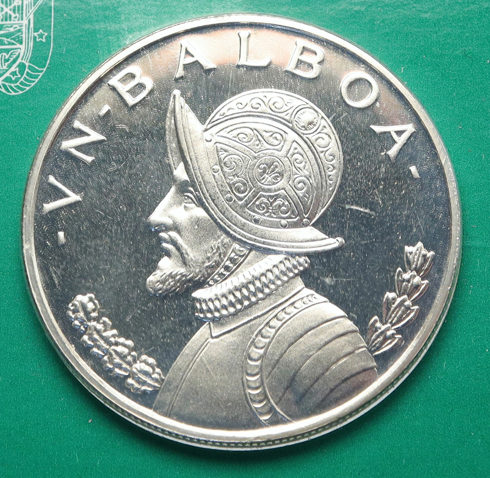 1974 PANAMA Large Silver CONQUISTADOR Antique Proof Silver BALBOA Coin i85556