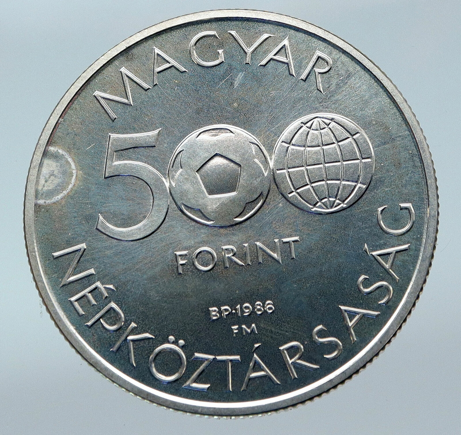 1981 HUNGARY 1986 FIFA WORLD CUP FOOTBALL MEXICO Silver 500 Forint Coin i85535