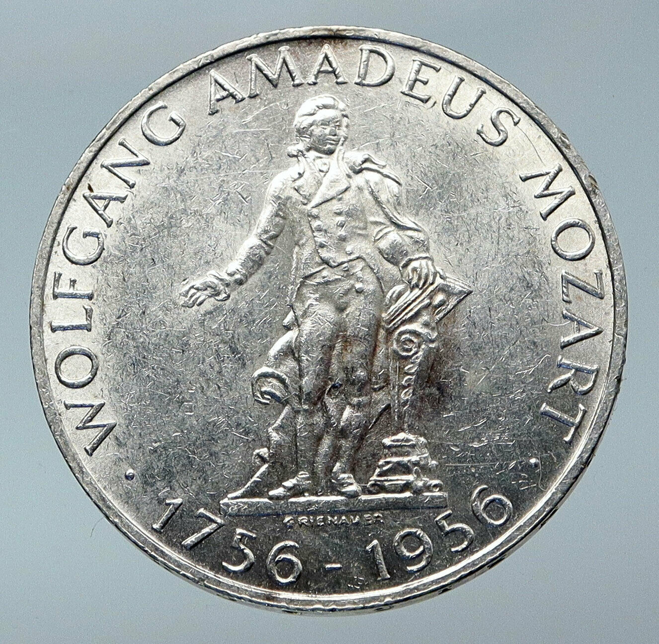 1956 AUSTRIA w Composer Musician Mozart Antique Silver 25 Schilling Coin i85542