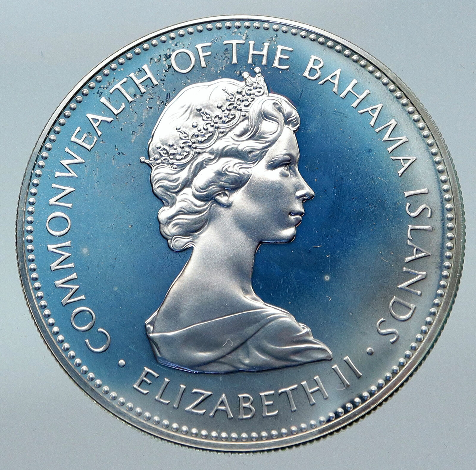 1973 The BAHAMAS Queen Elizabeth II FLAMINGO Genuine OLD Silver $2 Coin i85522