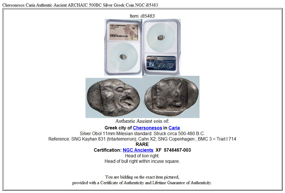 Chersonesos Caria Authentic Ancient ARCHAIC 500BC Silver Greek Coin NGC i85483