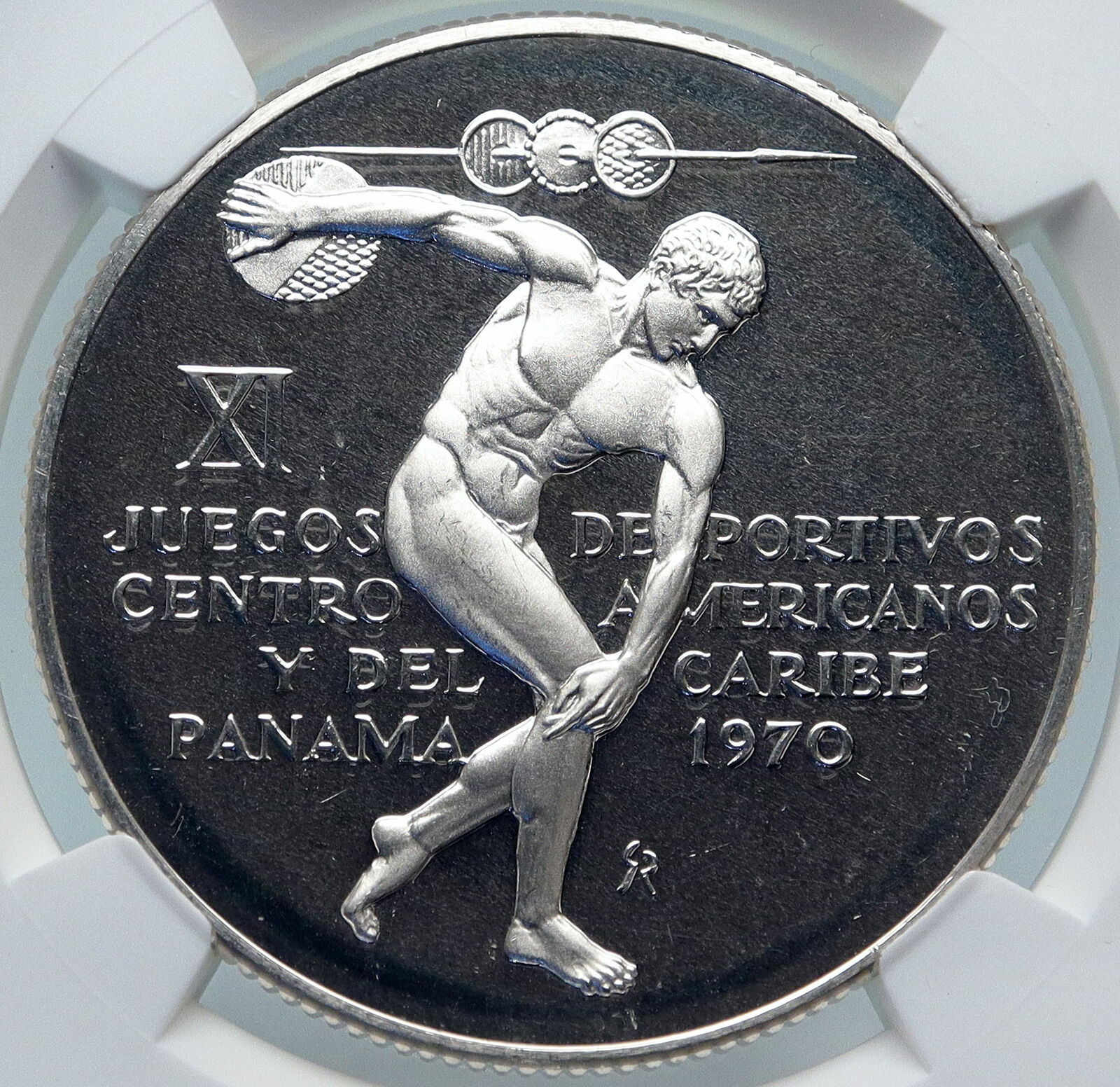 1970 PANAMA American Games GREEK DISC THROWER ATHLETE Silver 5B Coin NGC i85340