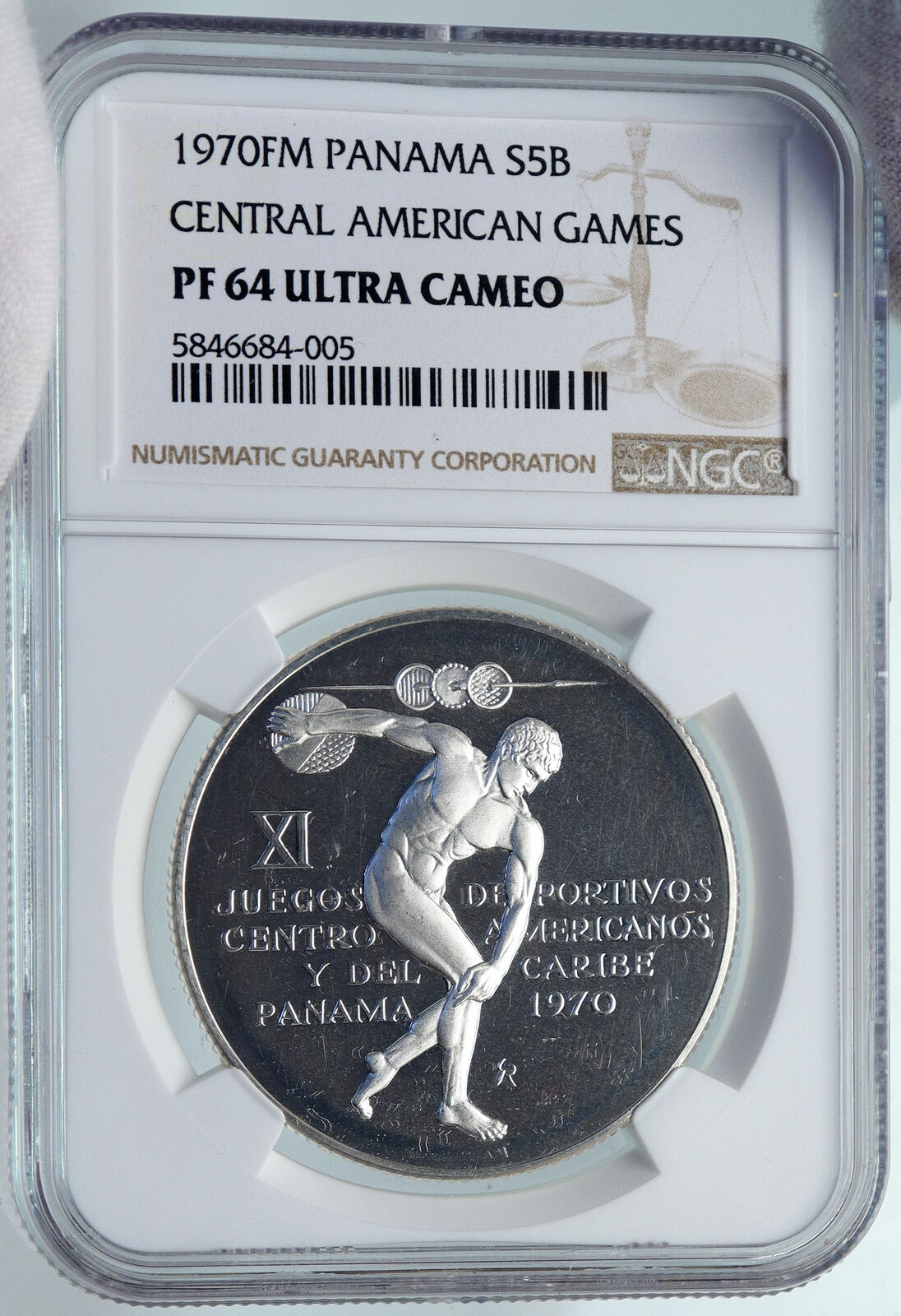 1970 PANAMA American Games GREEK DISC THROWER ATHLETE Silver 5B Coin NGC i85340