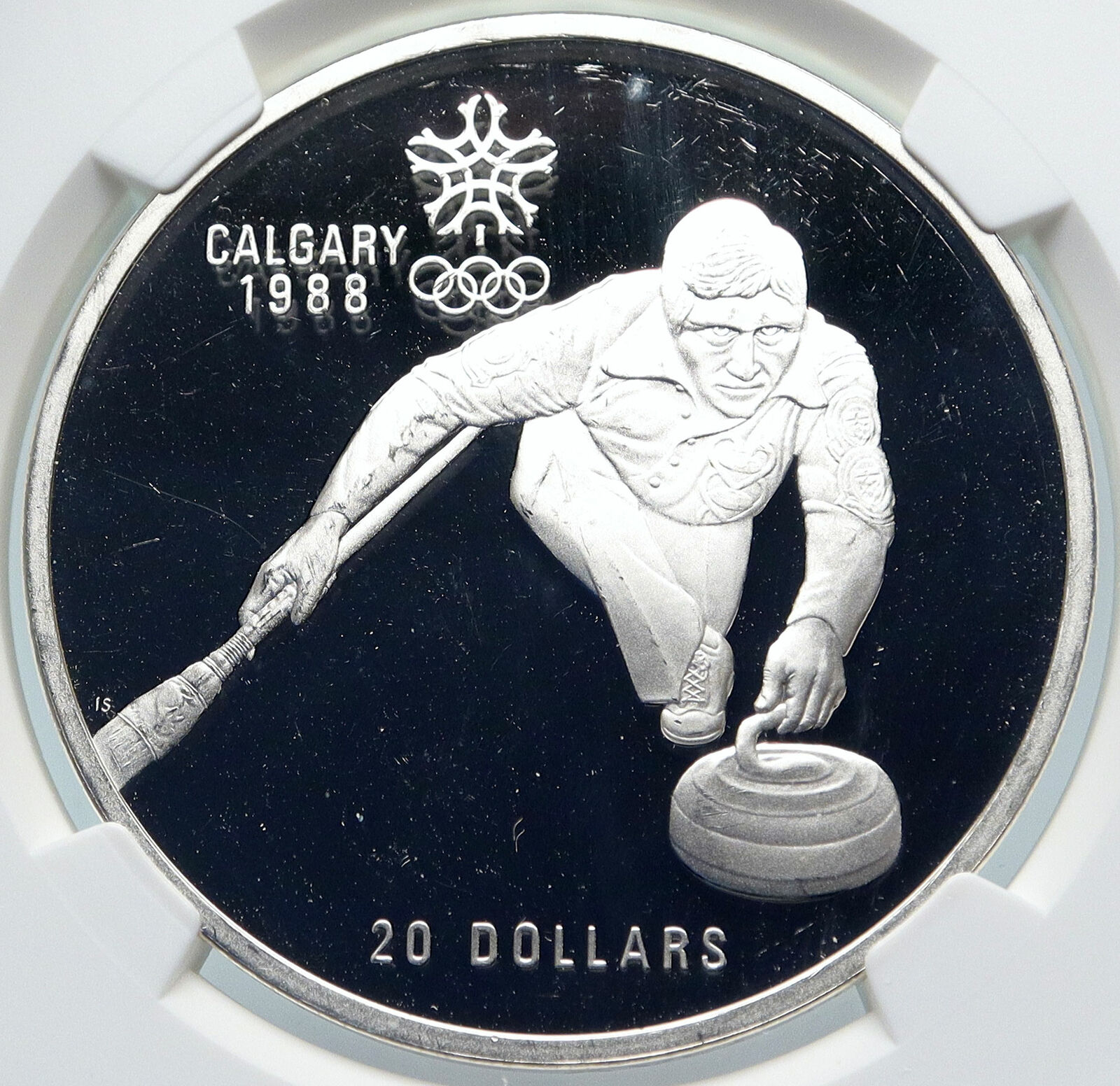 1987 CANADA 1988 CALGARY OLYMPICS Ice Curling Proof Silver $20 Coin NGC i85343