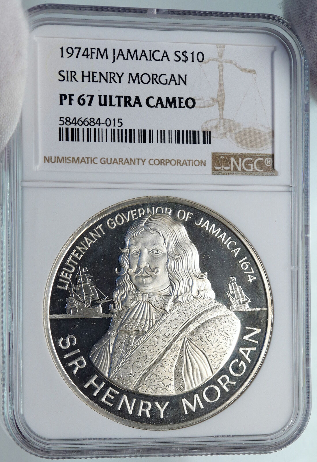 1974 JAMAICA Sir Henry Morgan Royal Lieutenant PROOF SILVER $10 Coin NGC i85350