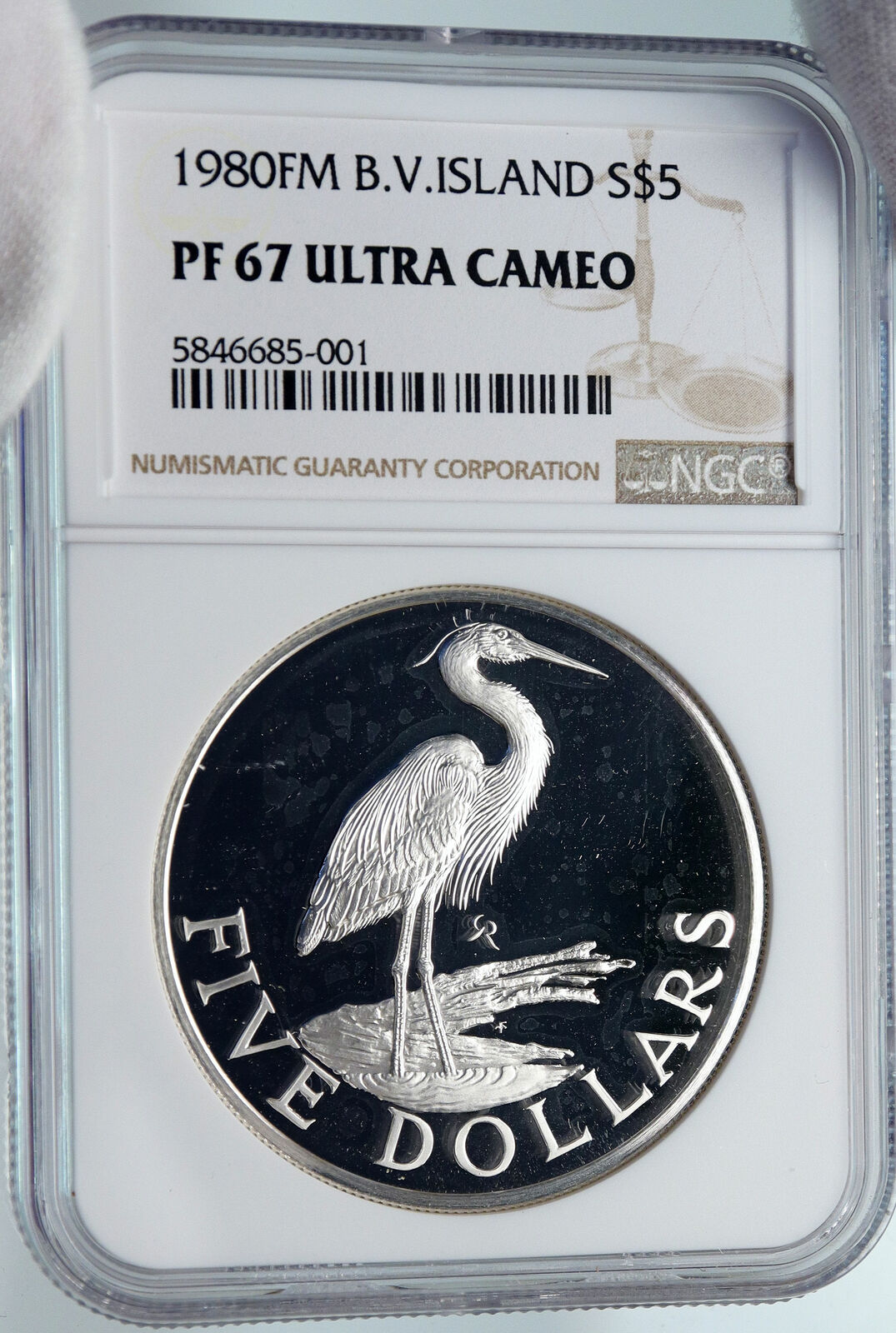 1980 British Virgin Islands UK Elizabeth II BIRD Proof Silver $5 Coin NGC i85351