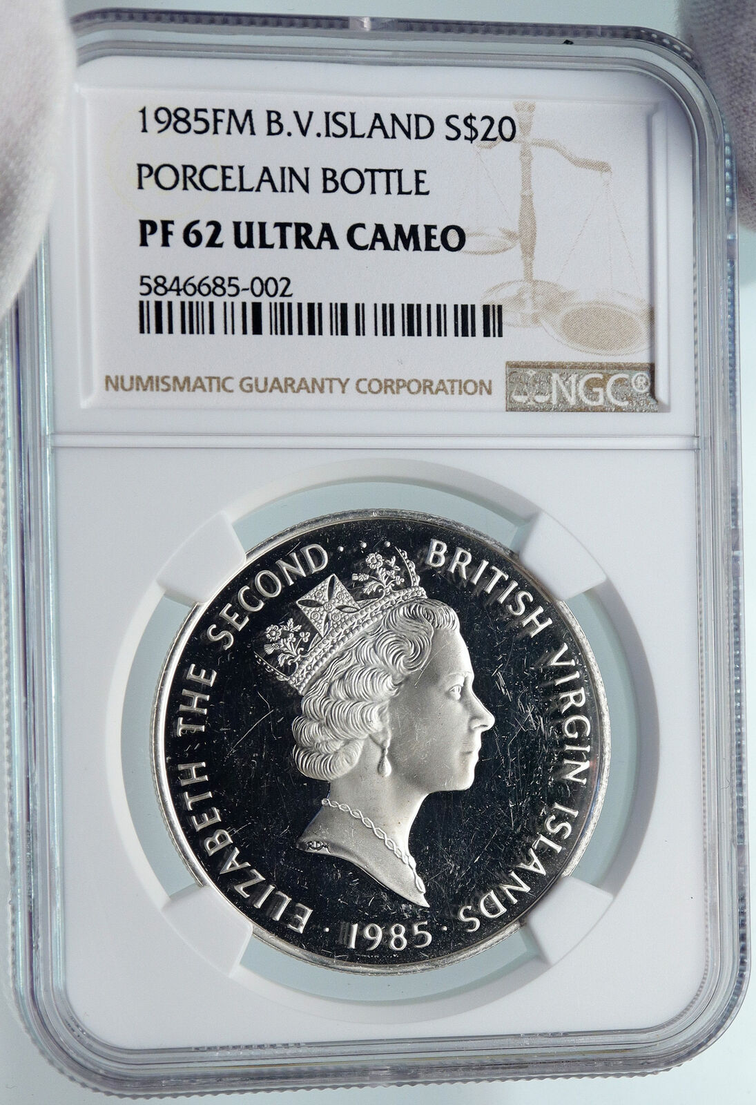 1985 British Virgin Islands Elizabeth II BOTTLE Proof Silver $20 Coin NGC i85352