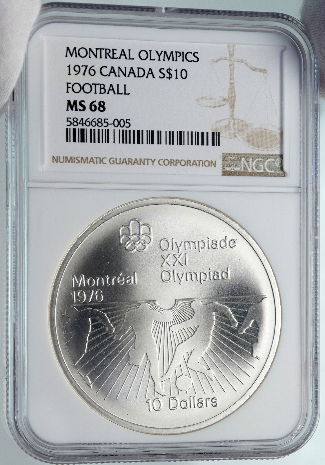 1976 CANADA Elizabeth II Olympics Montreal FOOTBALL Silver 10 Coin NGC i85355