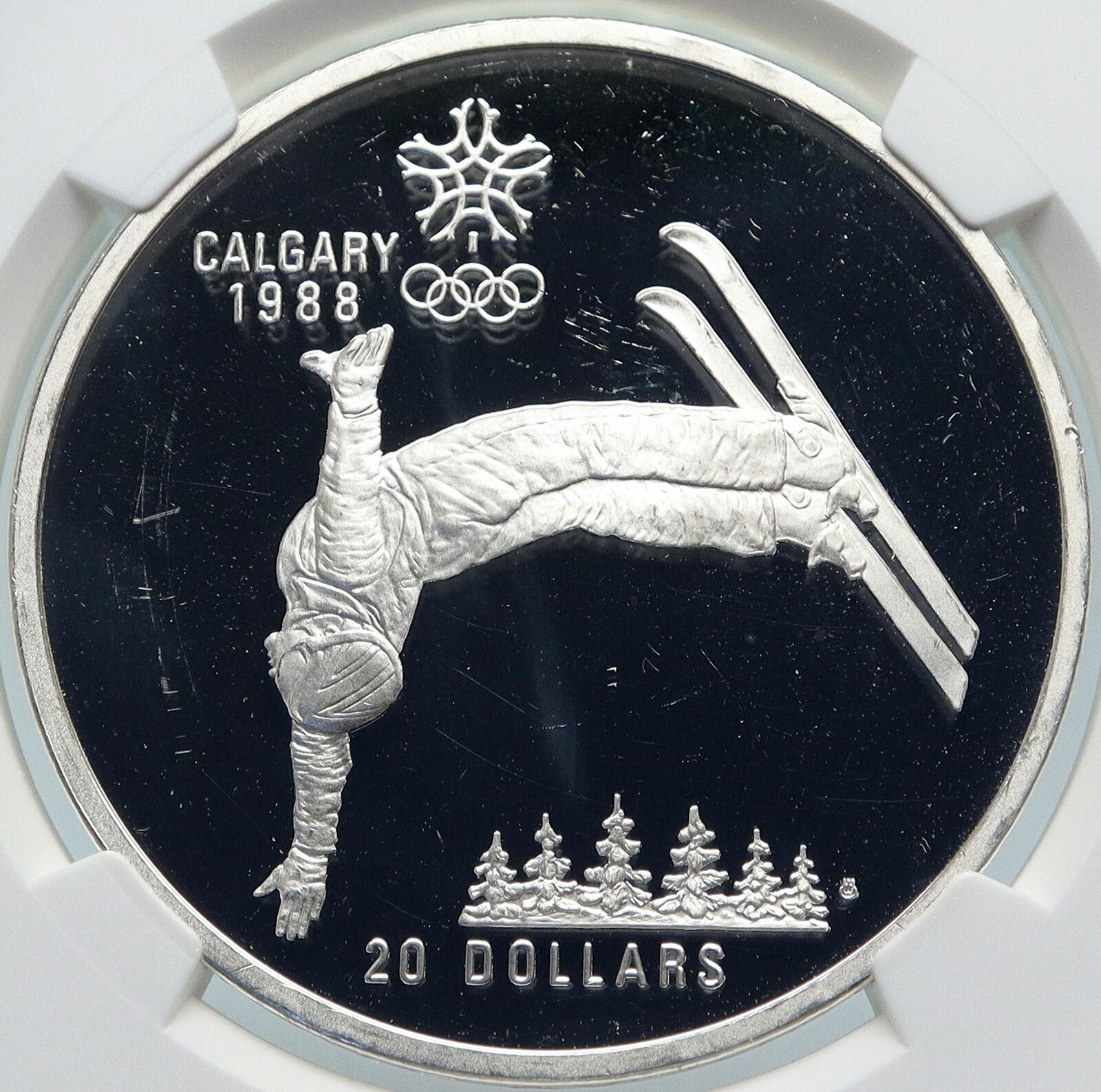 1986 CANADA 1988 CALGARY OLYMPICS Free-X Skiing Proof Silver $20 Coin NGC i85354