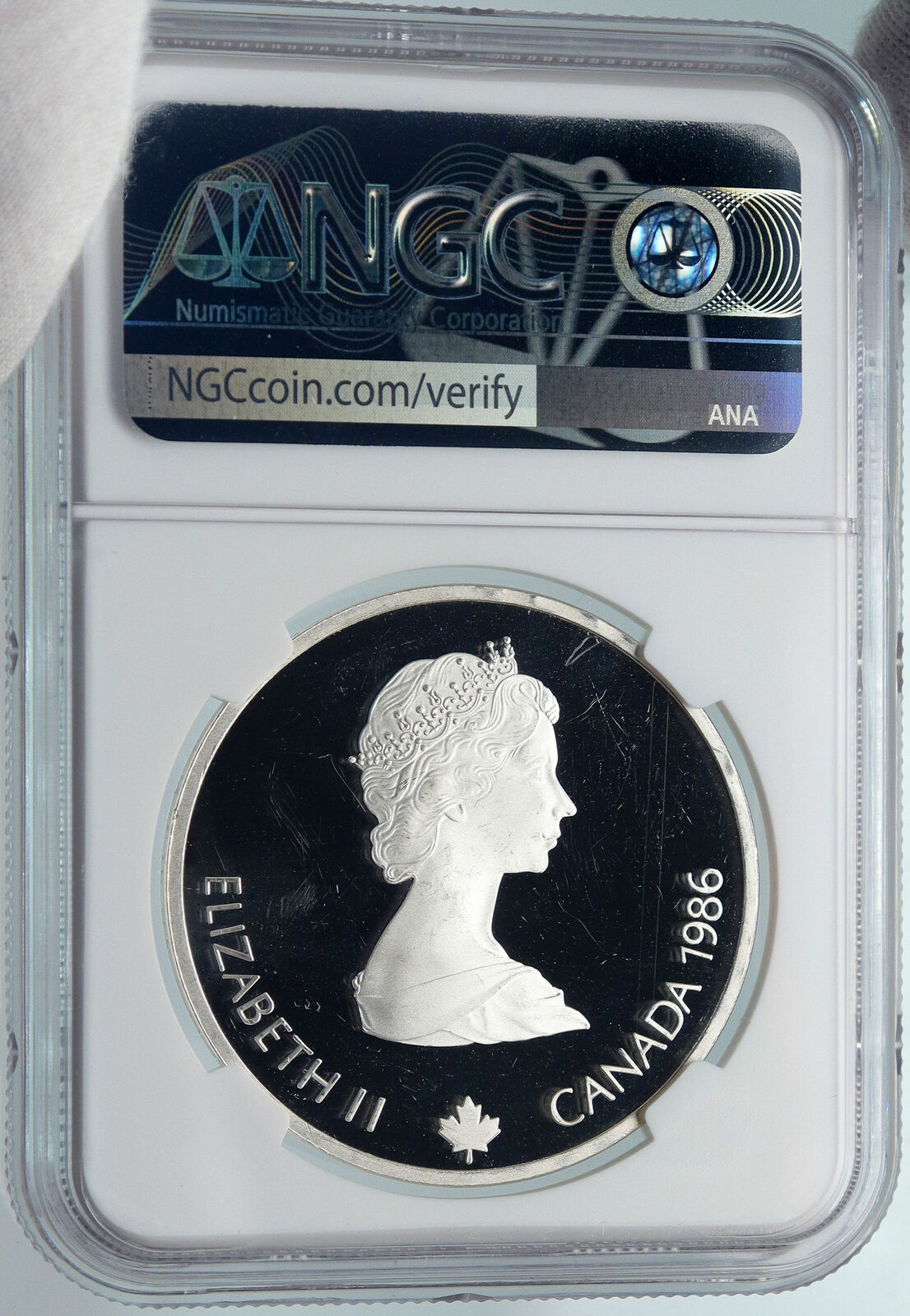 1986 CANADA 1988 CALGARY OLYMPICS Free-X Skiing Proof Silver $20 Coin NGC i85354