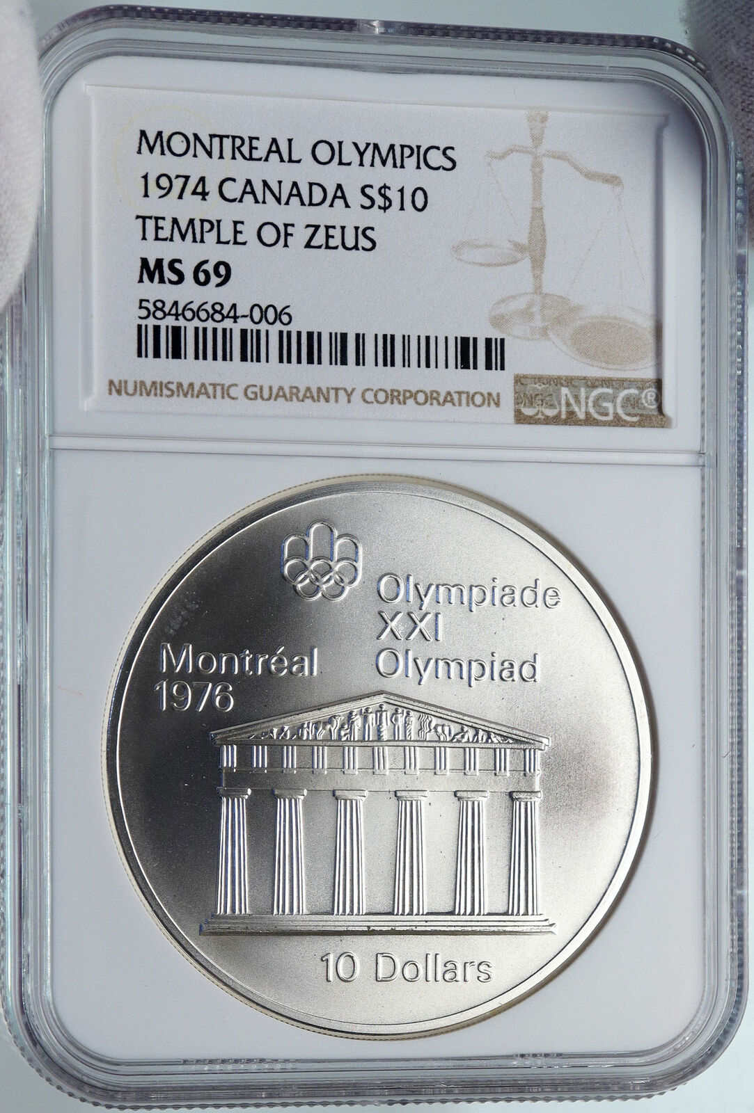 1974 CANADA Queen Elizabeth II Olympics Montreal VINTAGE Silver Coin NGC i85341