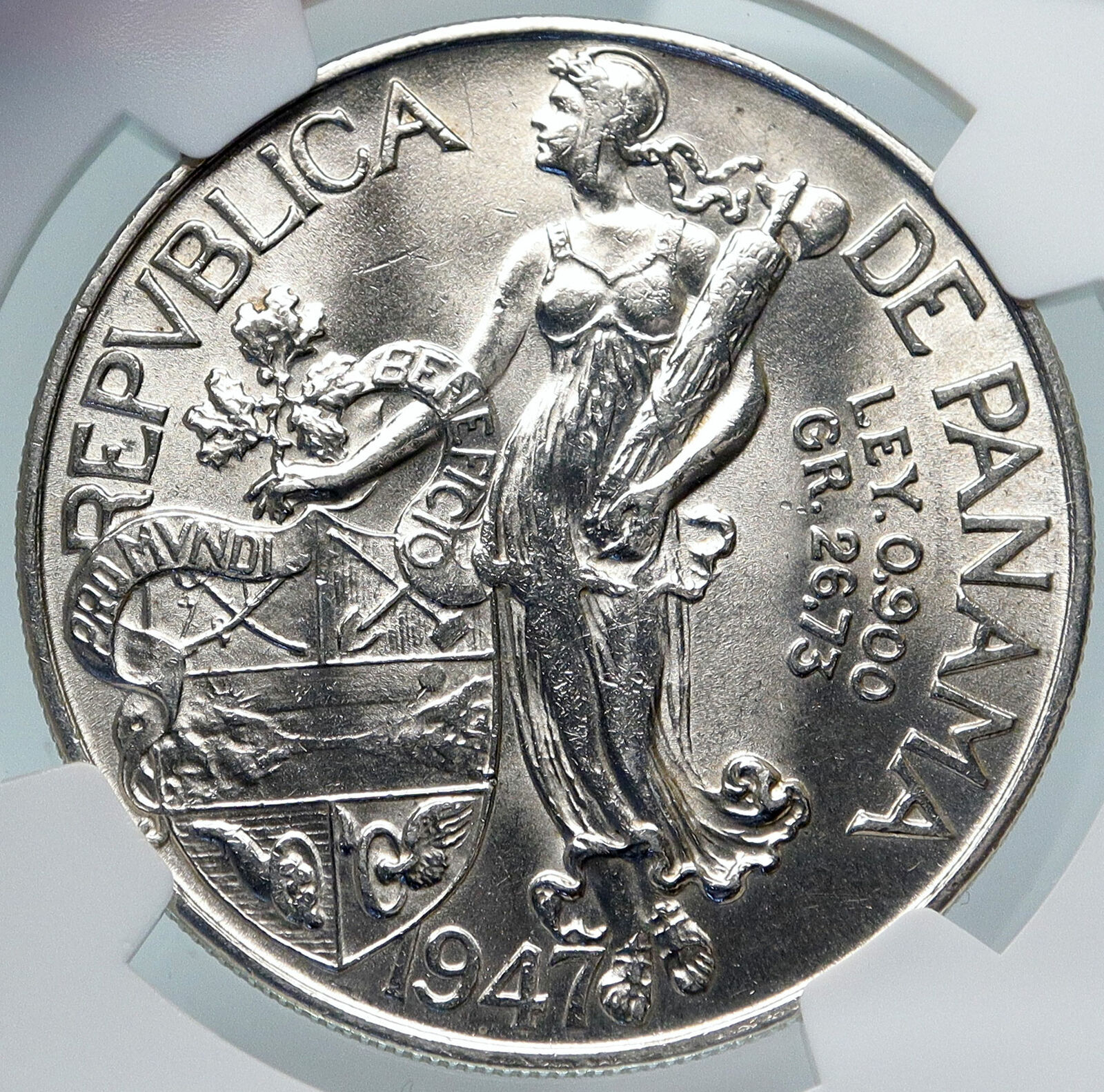 1947 PANAMA Large CONQUISTADOR BALBOA Liberty Vintage OLD Silver Coin NGC i85342