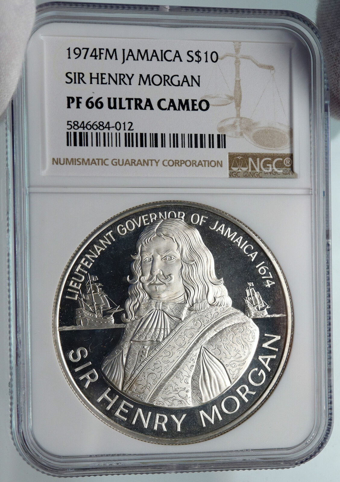 1974 JAMAICA Sir Henry Morgan Royal Lieutenant PROOF SILVER $10 Coin NGC i85347