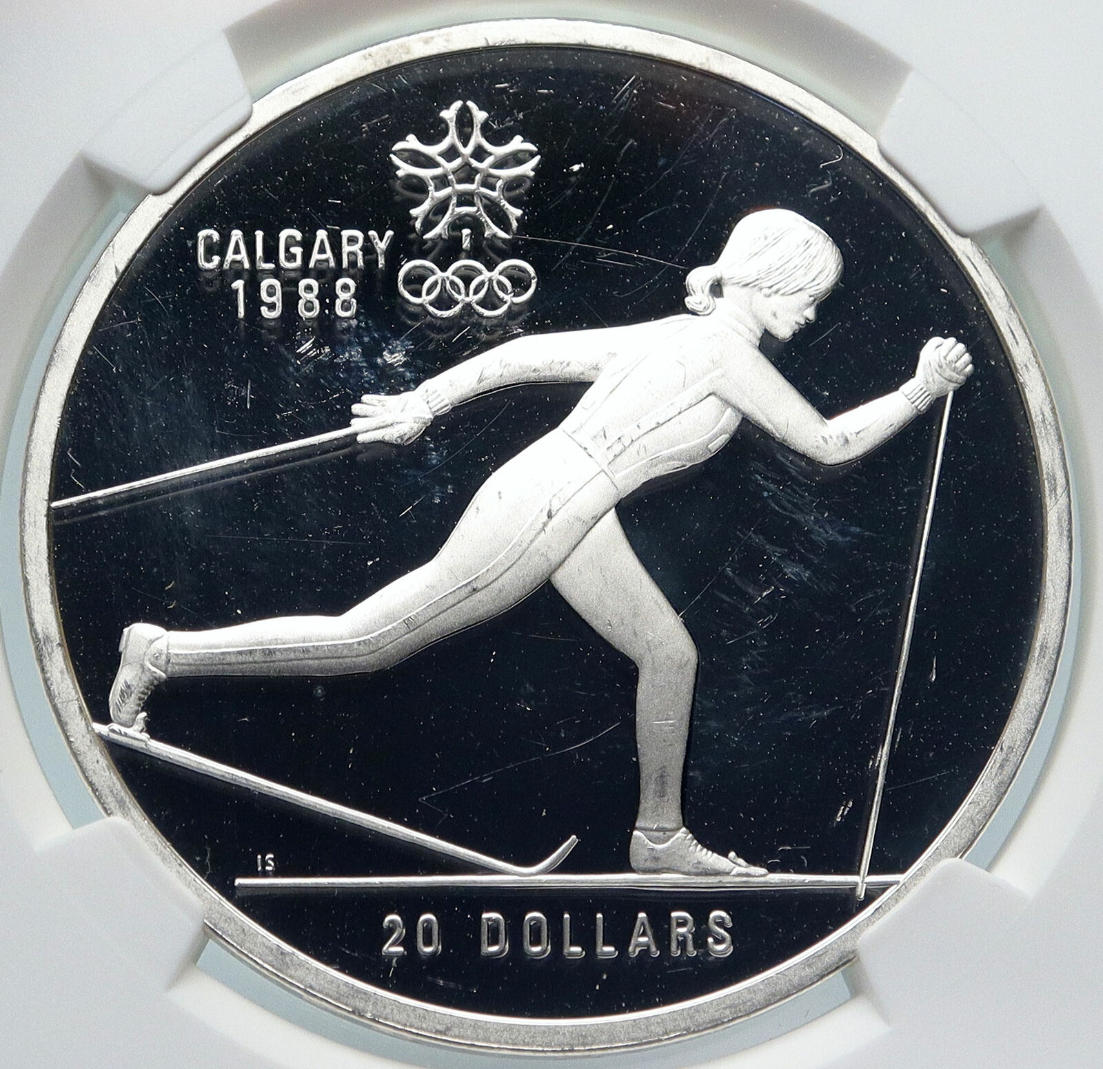 1986 CANADA 1988 CALGARY OLYMPICS CrossC Skiing Proof Silver $20 Coin NGC i85344