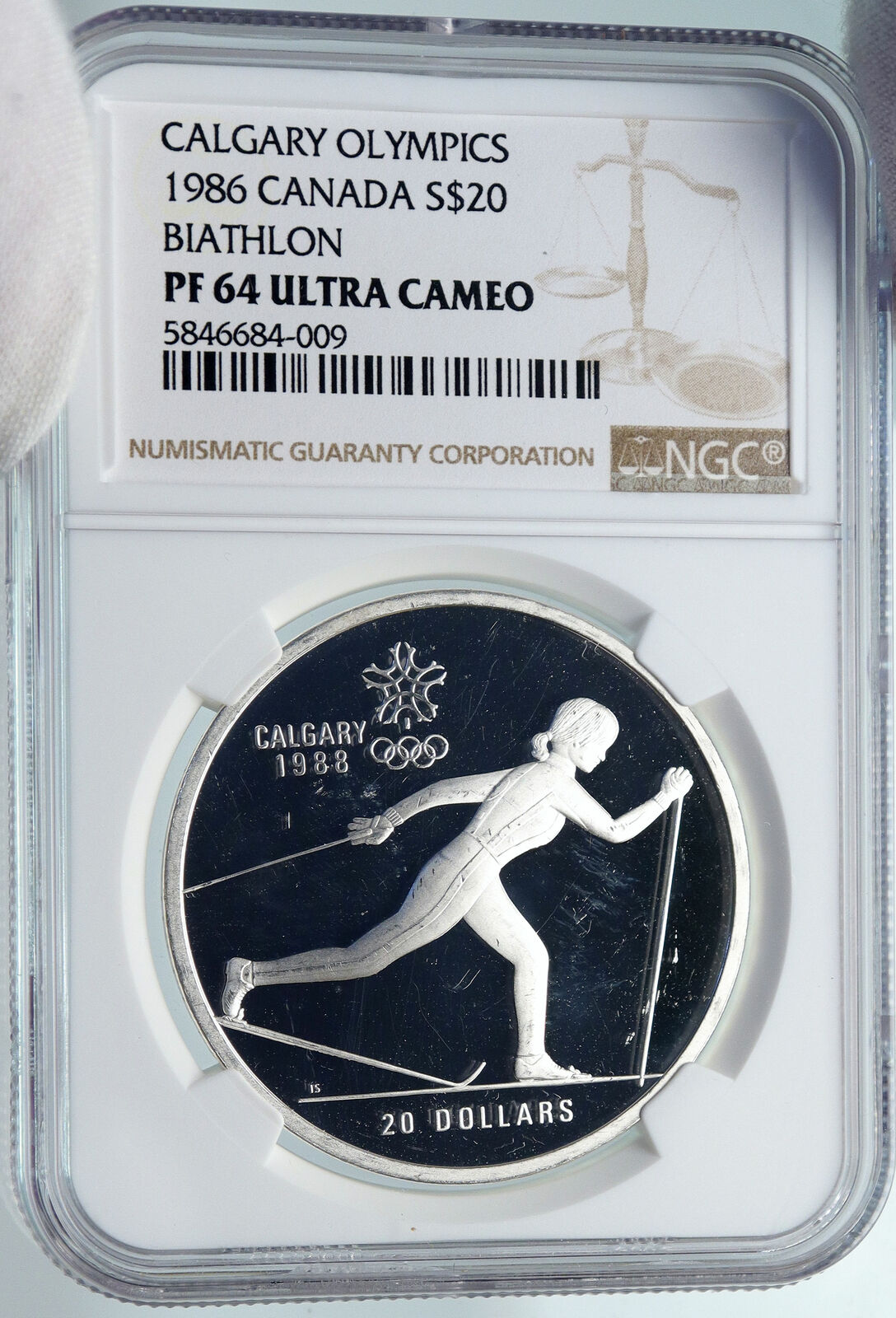 1986 CANADA 1988 CALGARY OLYMPICS CrossC Skiing Proof Silver $20 Coin NGC i85344