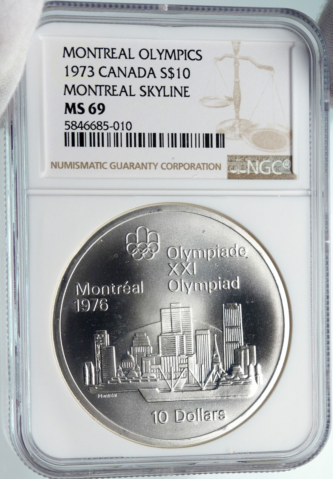 1973 CANADA Queen Elizabeth II Olympics Montreal City Silver $10 Coin NGC i85360