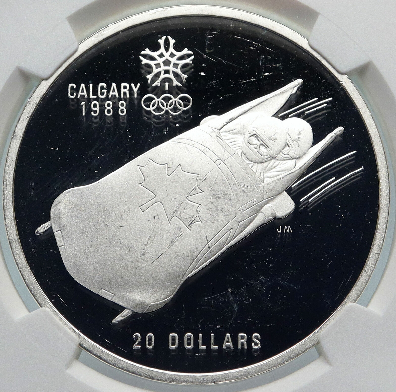 1987 CANADA 1988 CALGARY OLYMPICS Bobsled LUGE Proof Silver $20 Coin NGC i85359