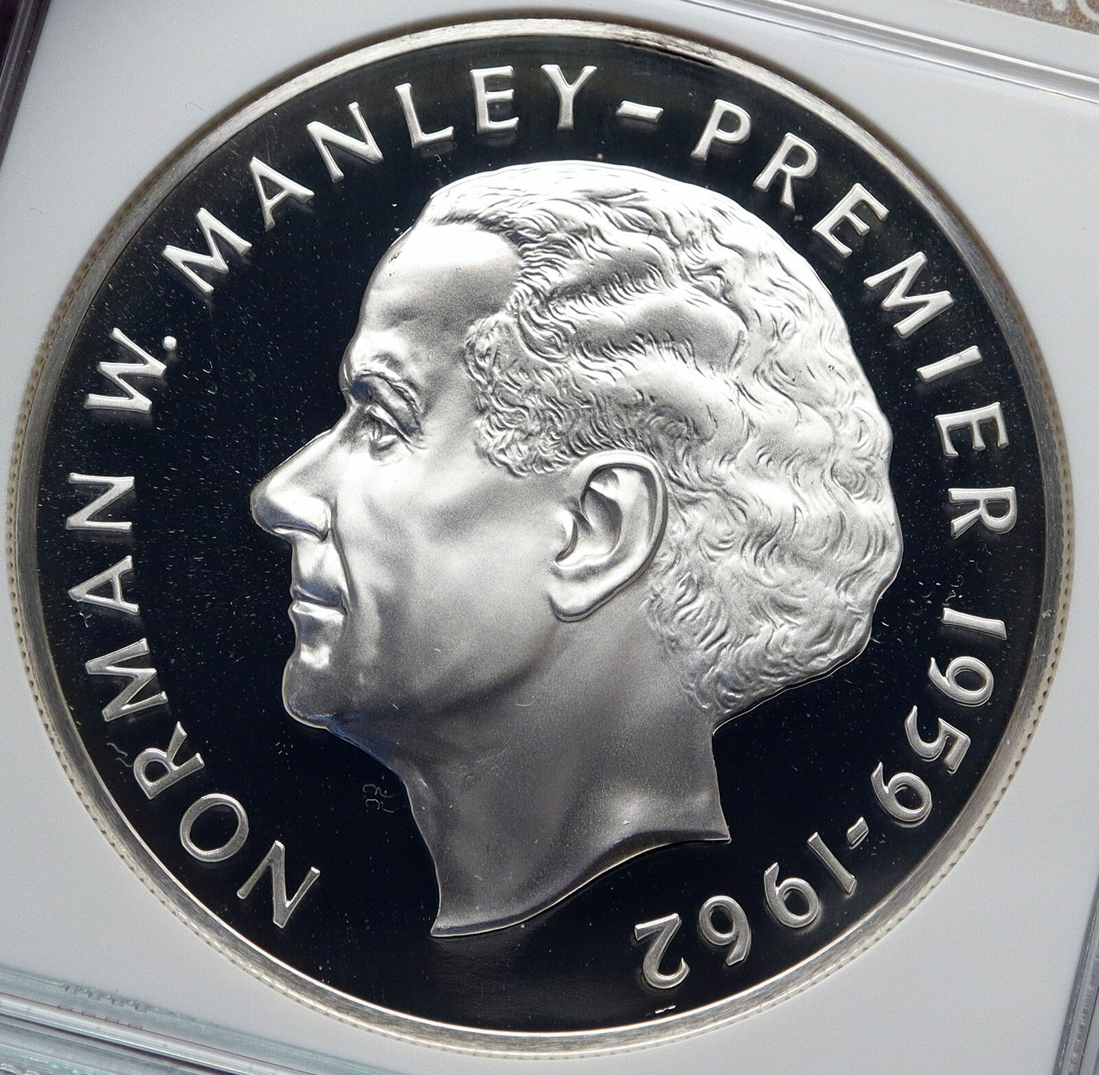 1973 JAMAICA Proof HUGE 4.5cm Premier Norman W Manley Silver $5 Coin NGC i85369