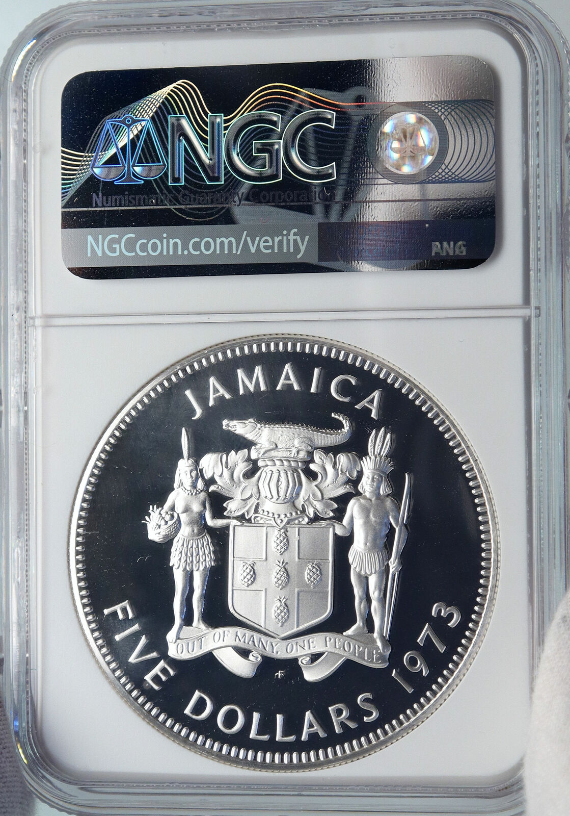 1973 JAMAICA Proof HUGE 4.5cm Premier Norman W Manley Silver $5 Coin NGC i85369