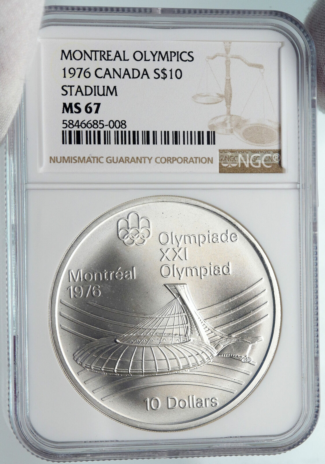 1976 CANADA Large Queen Elizabeth II Olympics Montreal Silver 10 Coin NGC i85358