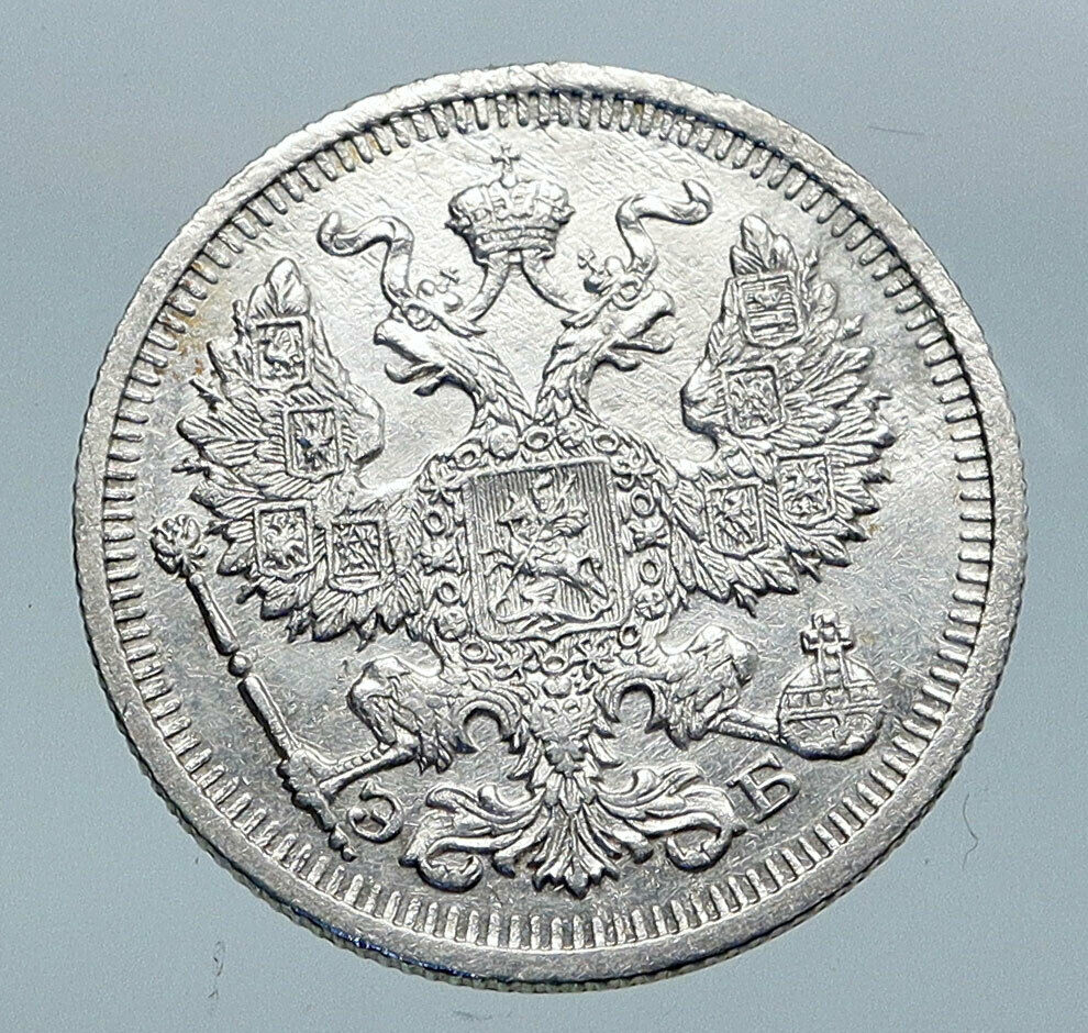 1910 RUSSIA Antique Czar Nicholas II Silver 20 Kopeks RUSSIAN Coin EAGLE i85566