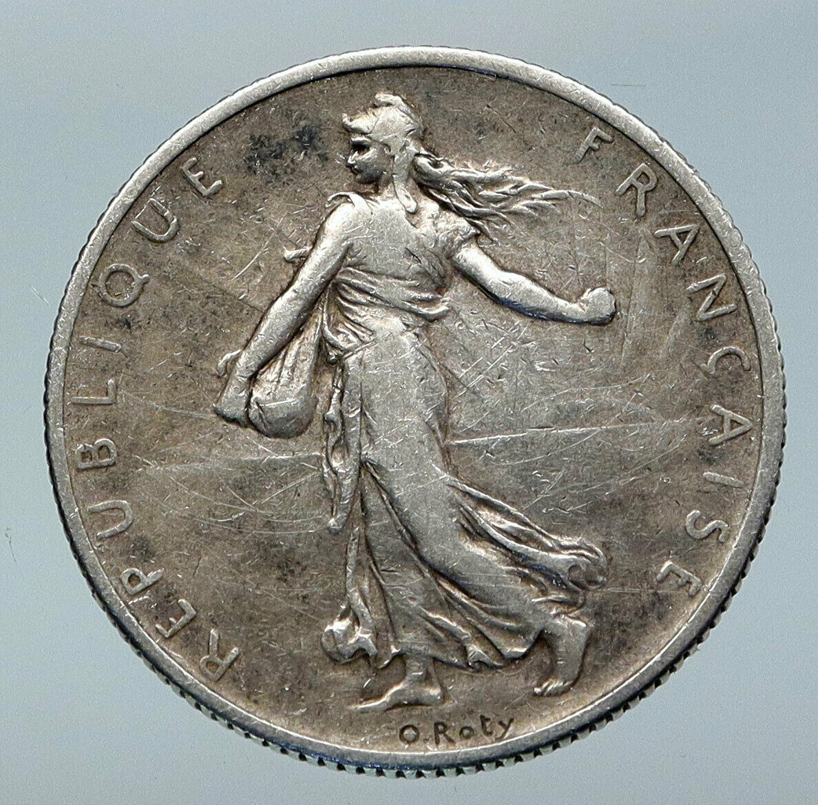 1901 FRANCE Antique Silver 2 Francs French Coin w La Semeuse Sower Woman i85573