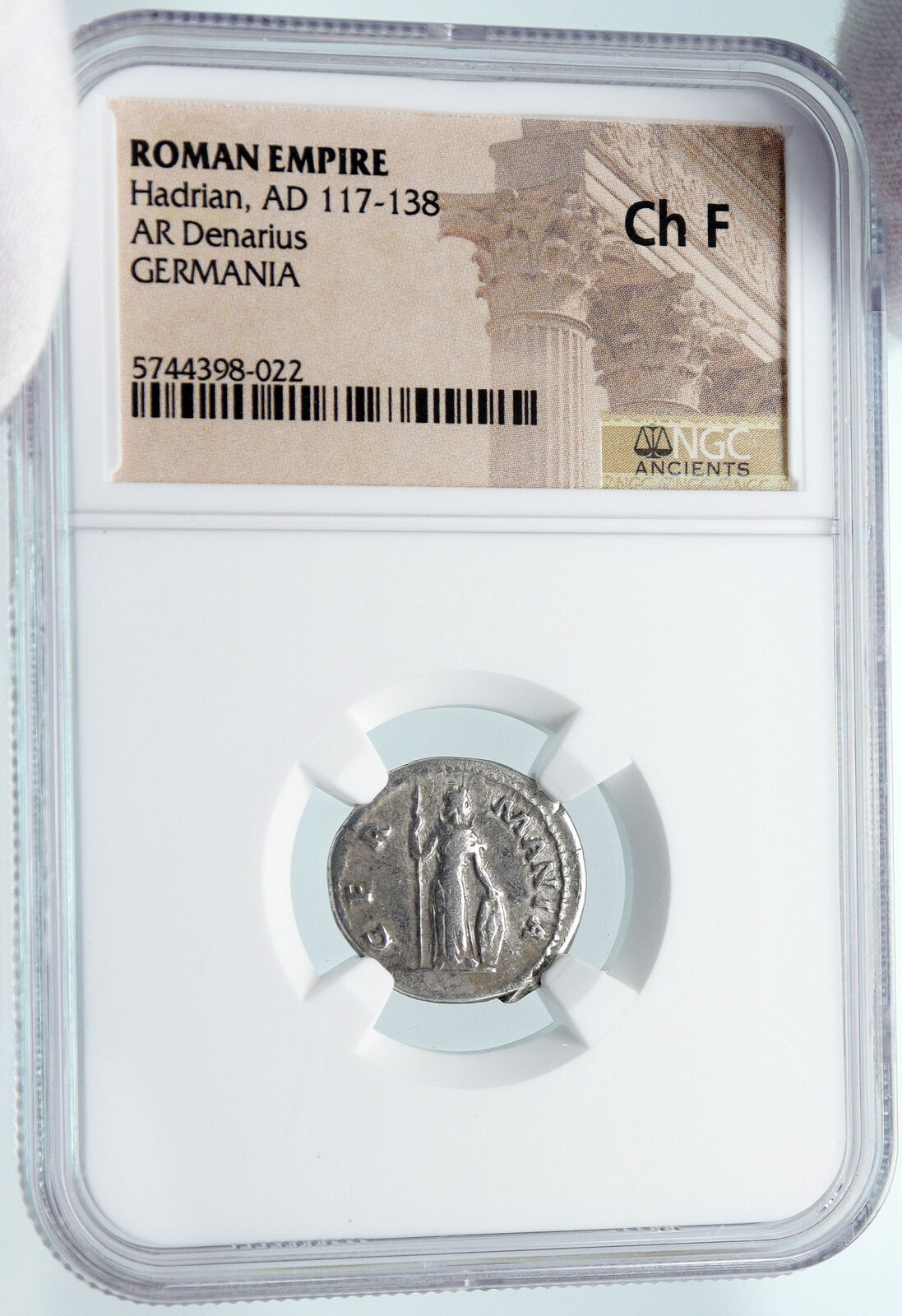 HADRIAN Travels to GERMANIA GERMANY Ancient 134AD Silver Roman Coin NGC i85494