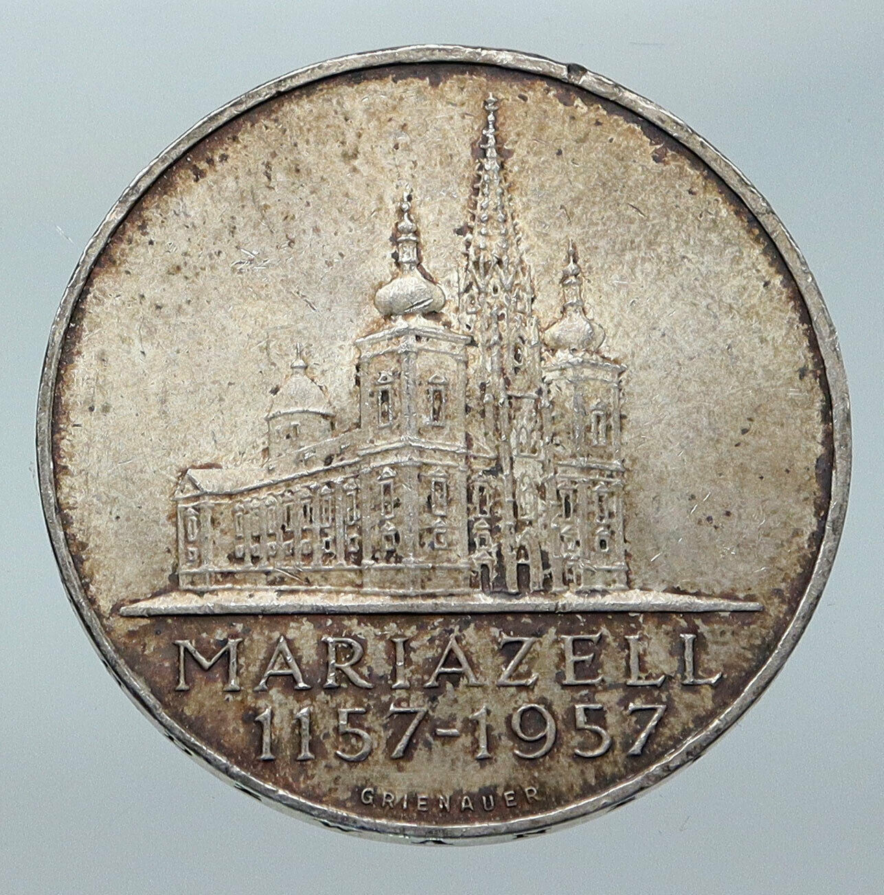 1957 AUSTRIA w MARIAZELL BASILICA Church Chapel Silver 25 Schilling Coin i85576